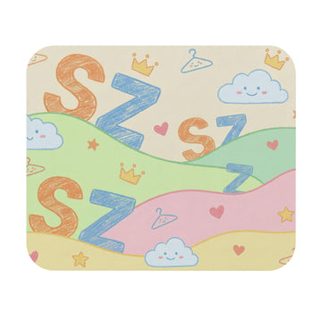 Cute Pastel 'SZ' Smiling Clouds Rectangle Mouse Pad — Kawaii Nap Vibe Desk Mat