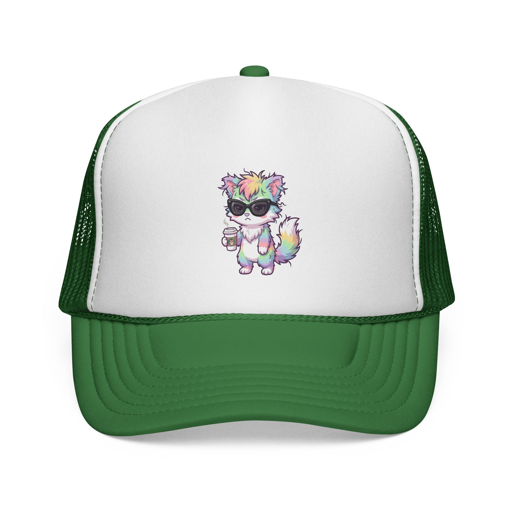Grumpy Rainbow Furry Trucker Cap — Sunglasses Cute Mesh Back Hat