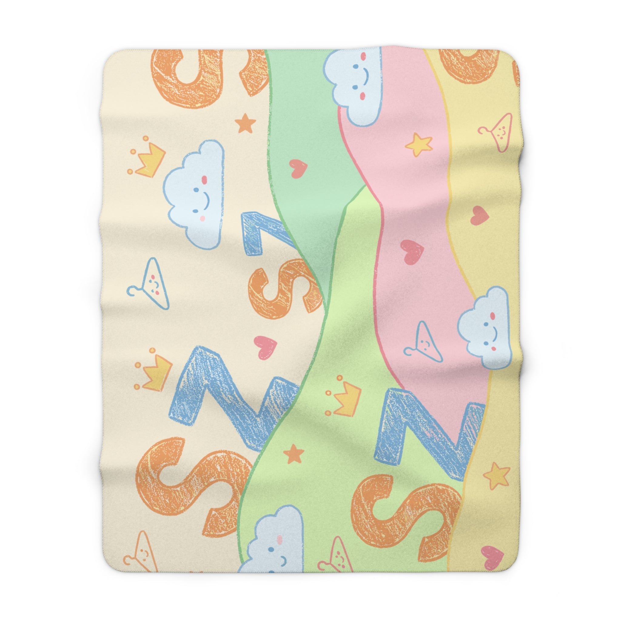 Cute Pastel Cloud Sherpa Blanket — Cozy Nursery Throw with 'Zzz' Sleep Design