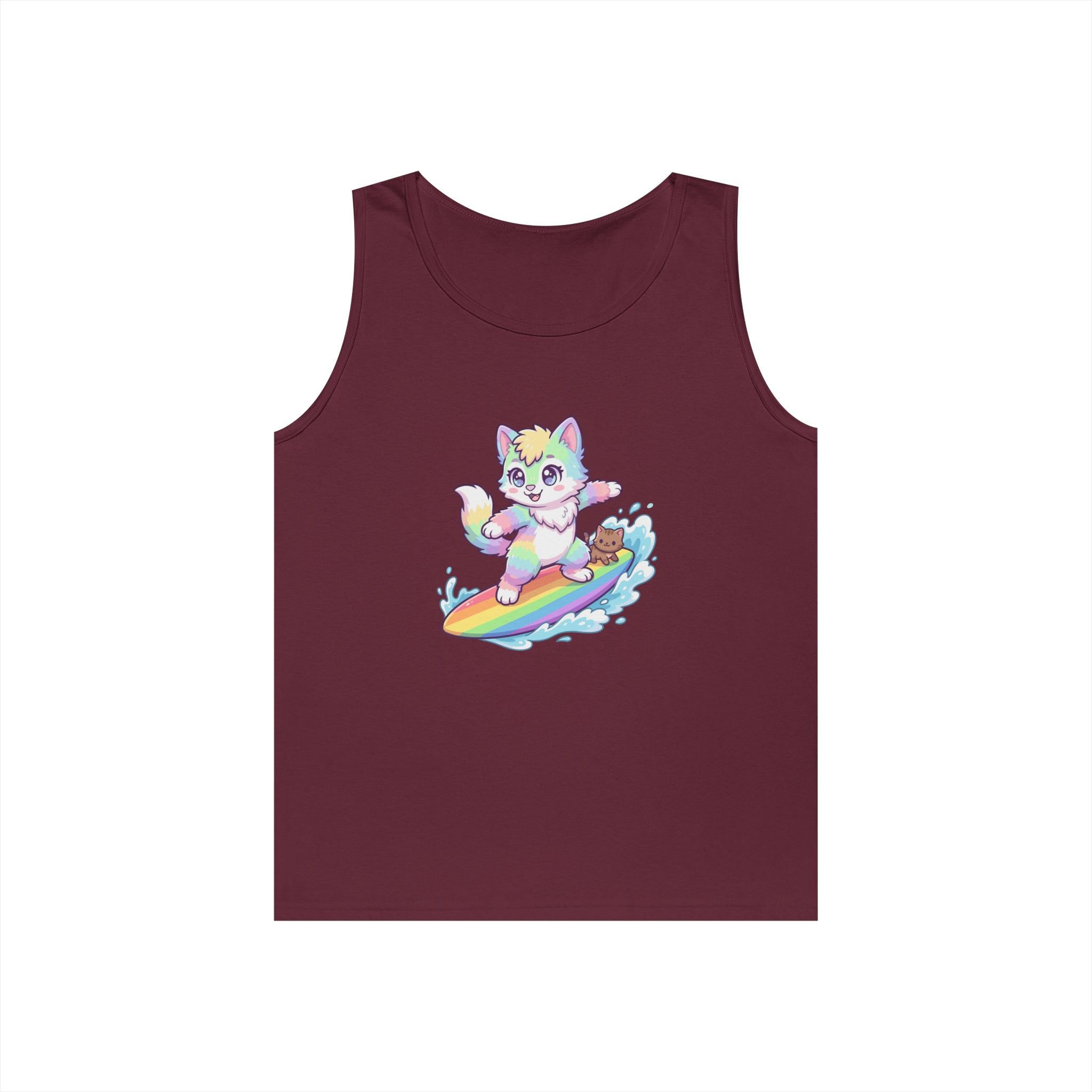 Kawaii Cat Surfing Rainbow Tank