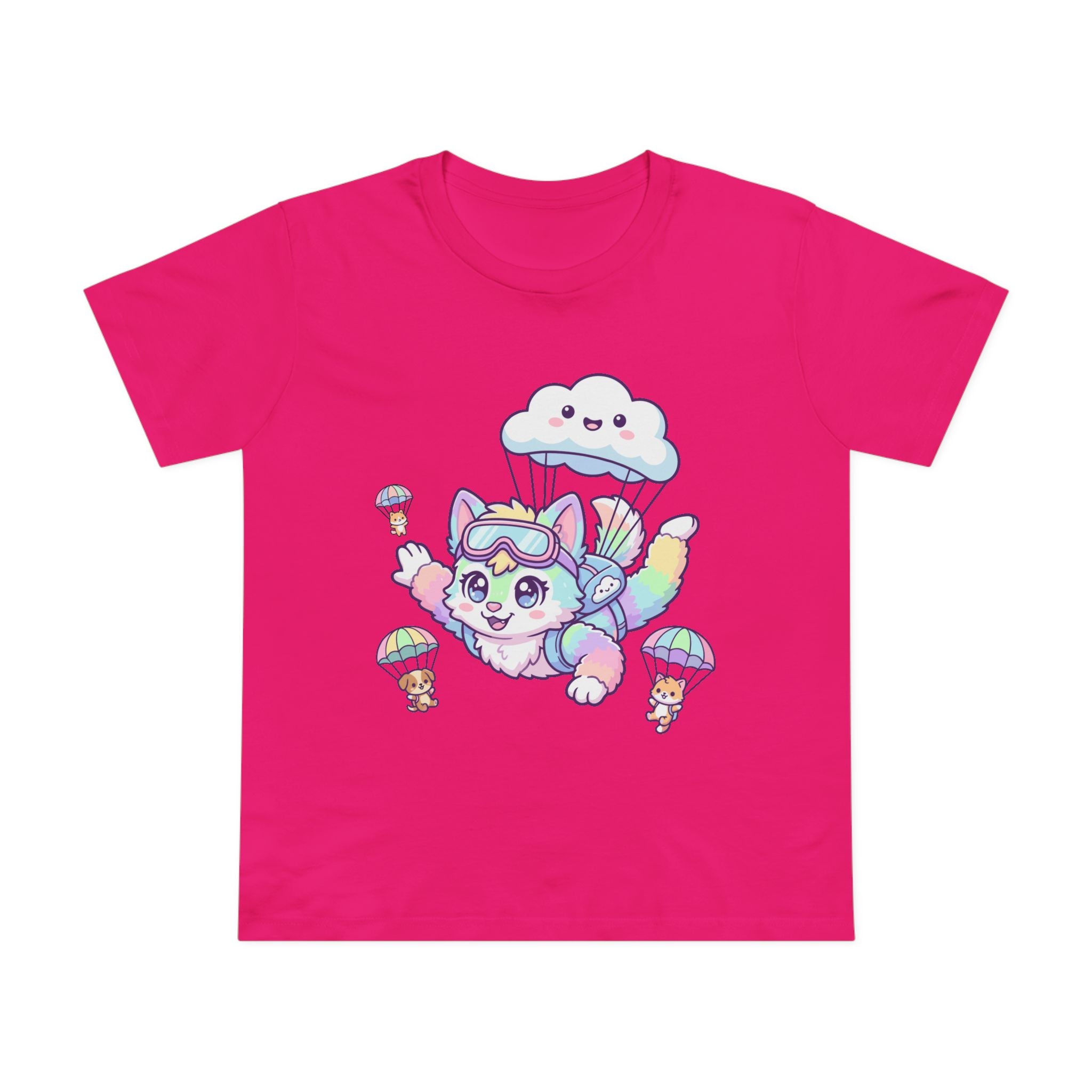 Pastel Rainbow Furry Skydiving Character Tee | Cute Pet Pals