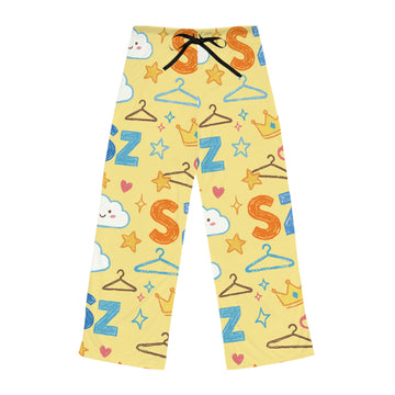 Women’s Sleep Pants — Cute Yellow ‘Zzz’ Cloud & Hanger Pattern Pajama Bottoms
