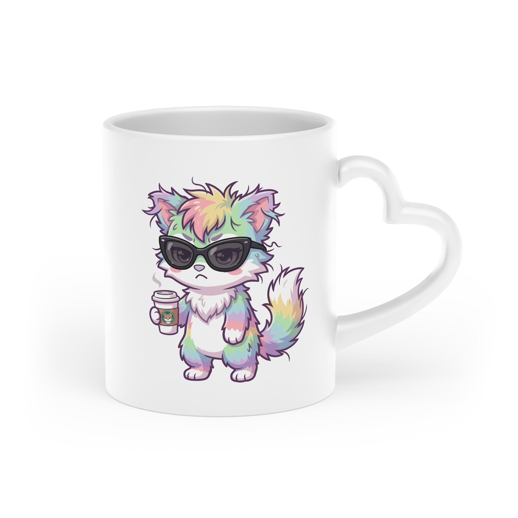 Heart Mug — Cute Grumpy Rainbow Furry Illustration Coffee Cup
