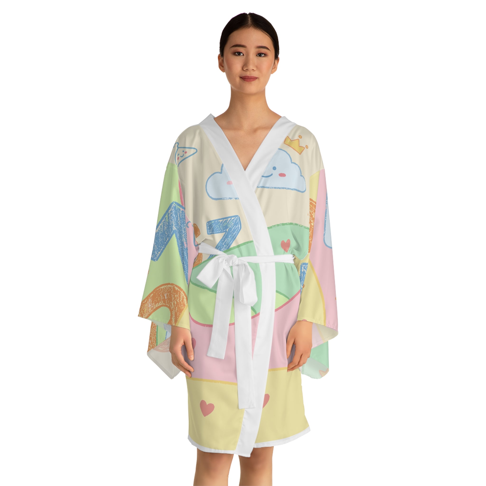Kawaii Pastel Cloud Kimono Robe — Cute AOP Long Sleeve Loungewear