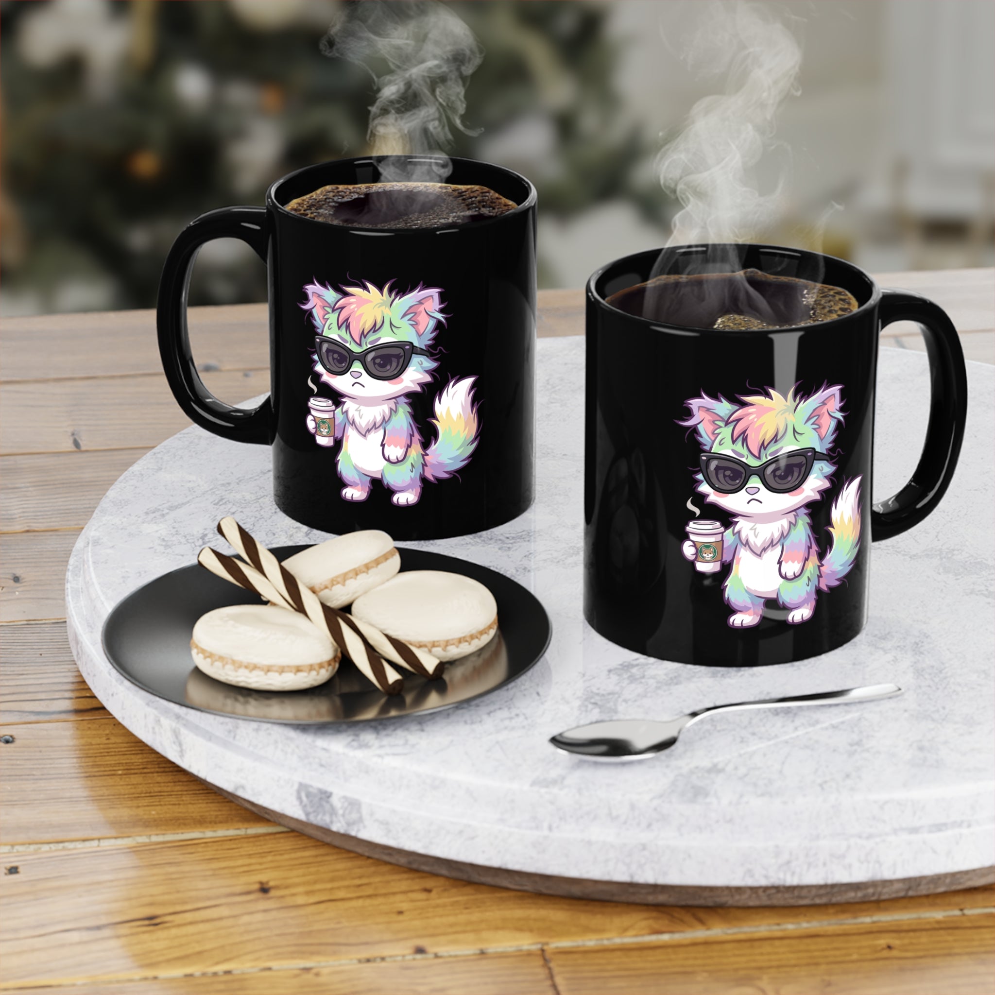 Cute Grumpy Rainbow Furry Coffee Mug | 11oz Black Mug