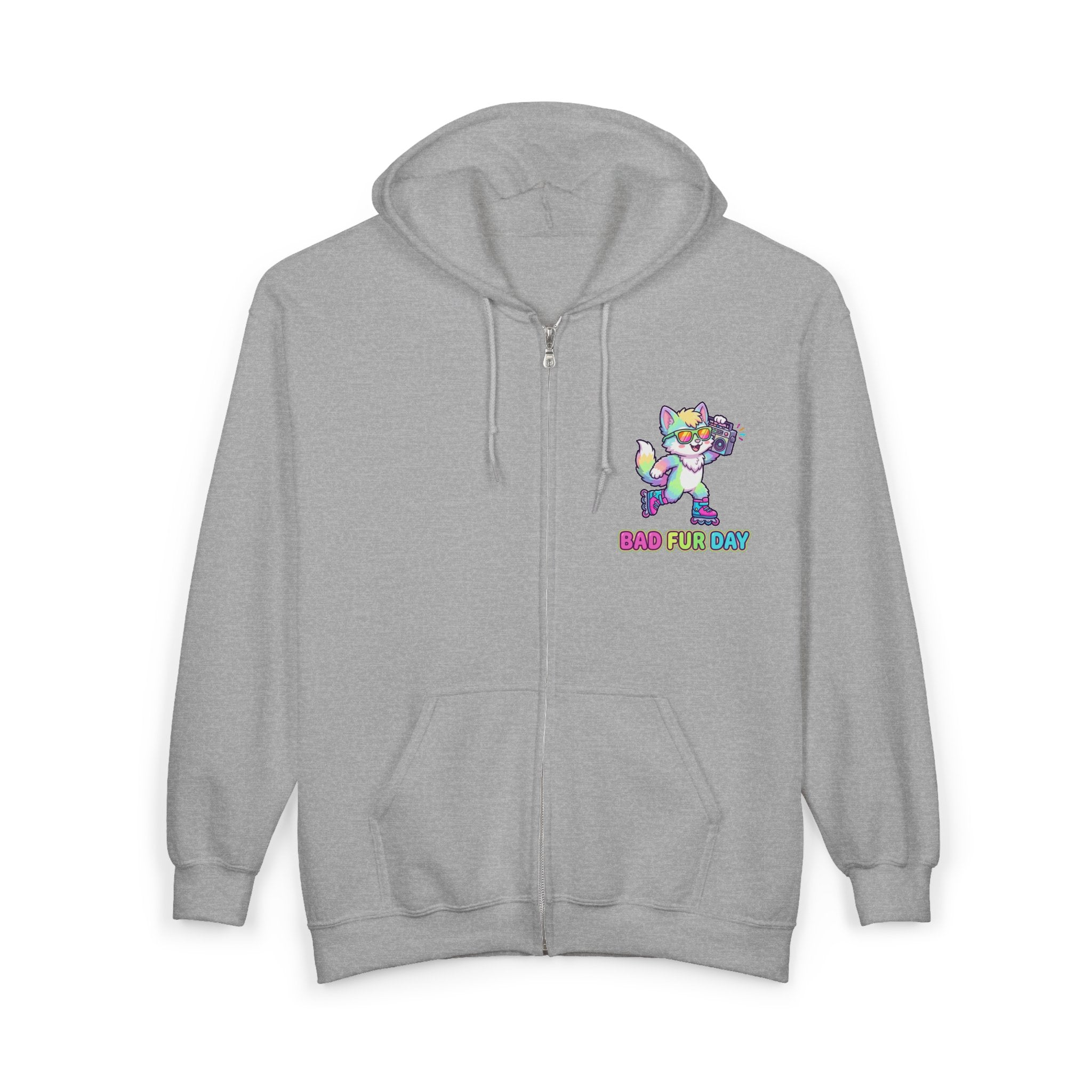 Bad Fur Day Neon Rainbow Furry Full-Zip Hoodie | Cute Rainbow Cat