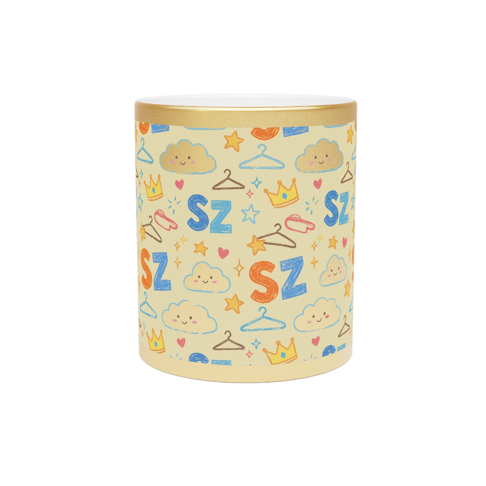 Metallic Mug — Playful Crayon 'SZ' Pattern (Silver/Gold)