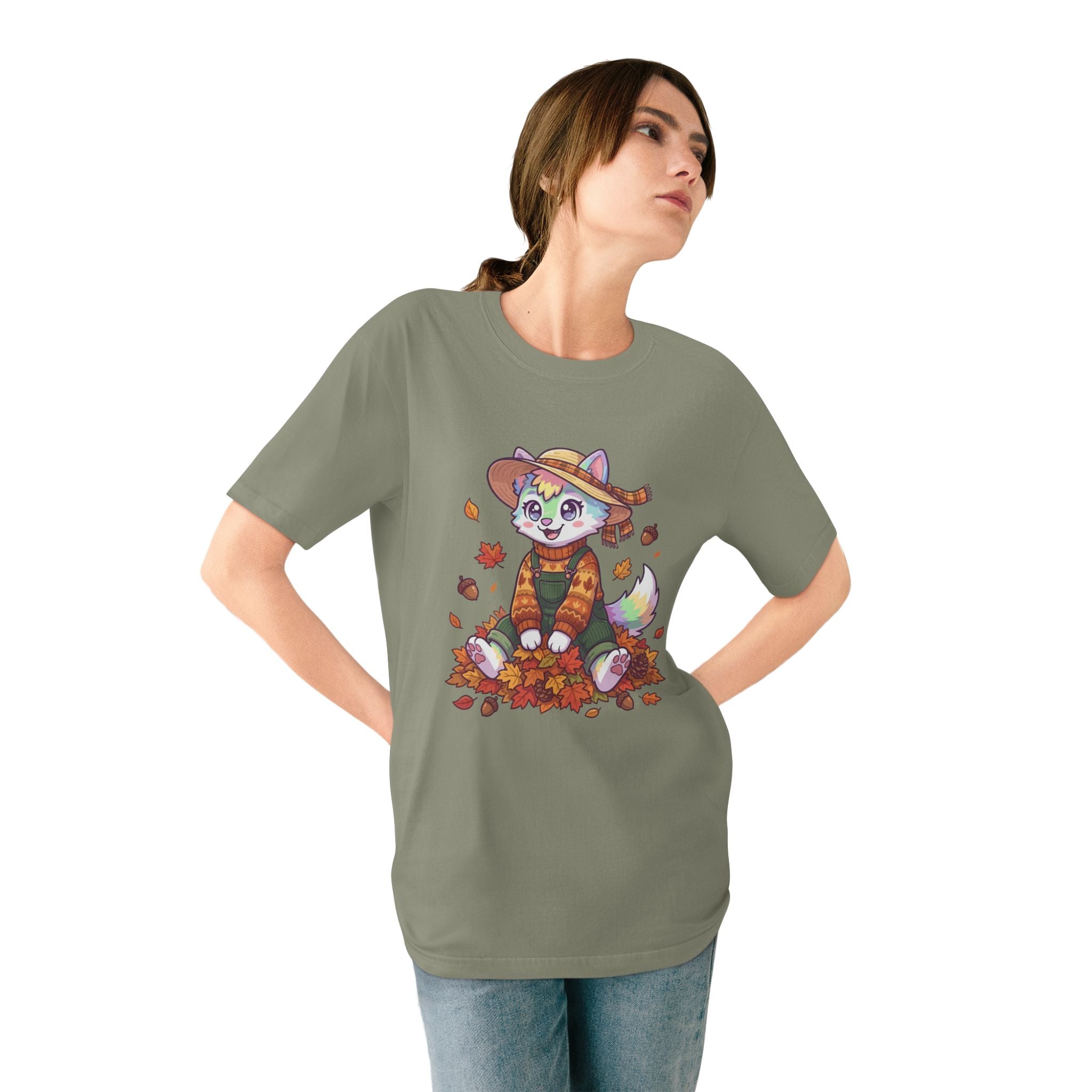 Autumn Fox Tee — Cute Fall Rainbow Pup with Leaves