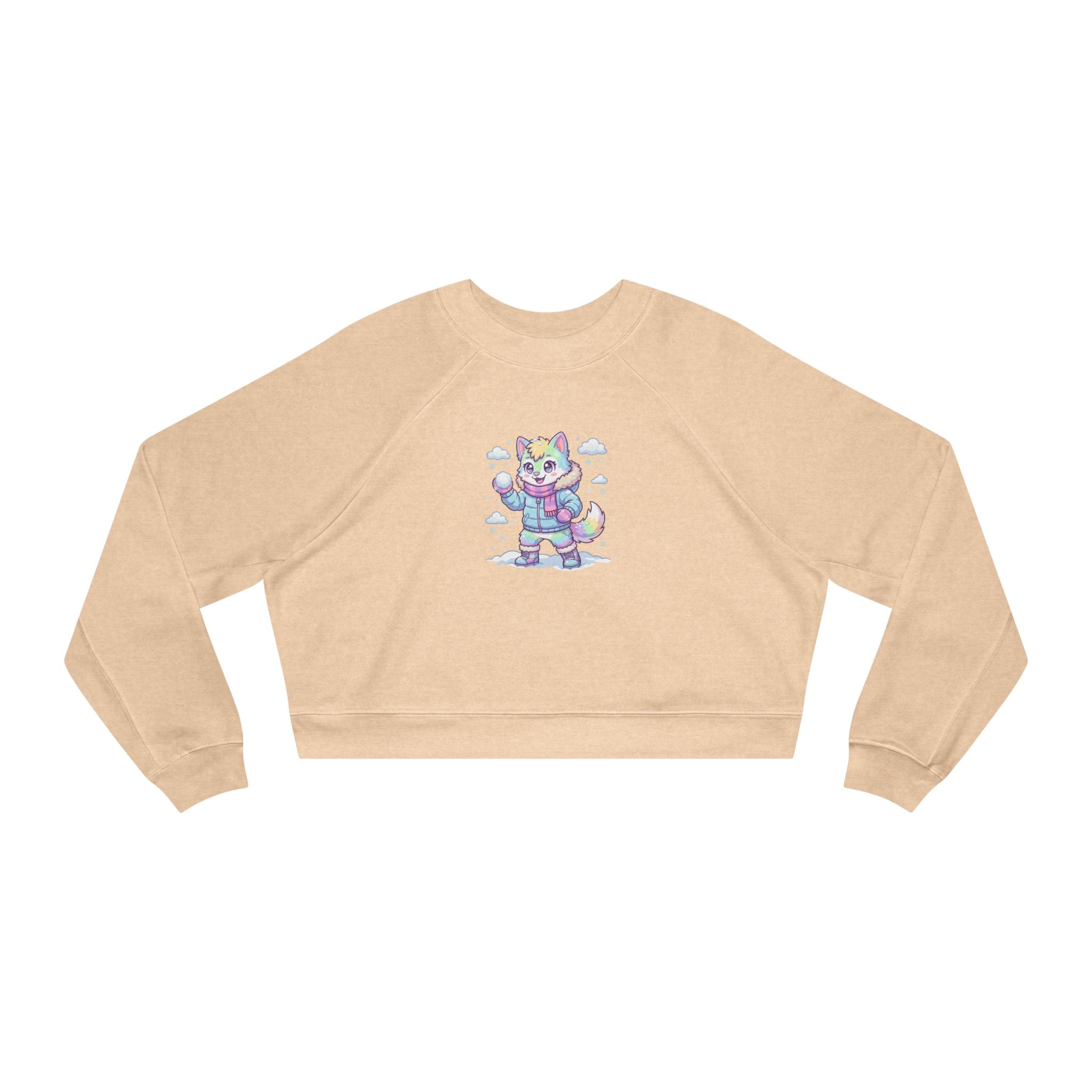 Winter Cropped Pullover | Pastel Lucky Cat Snowball Graphic