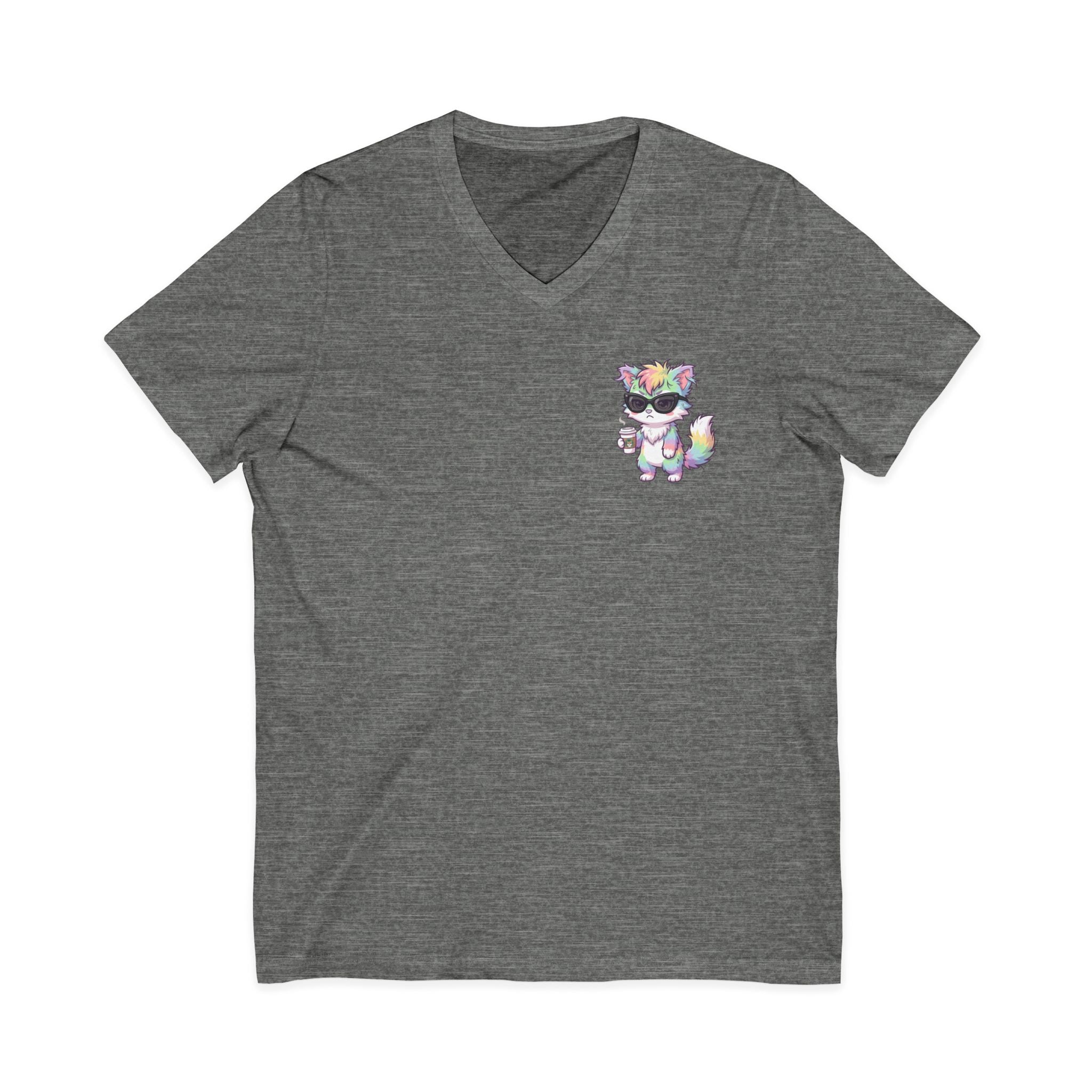 Cute Grumpy Rainbow Furry V-Neck Tee — Kawaii Graphic Shirt