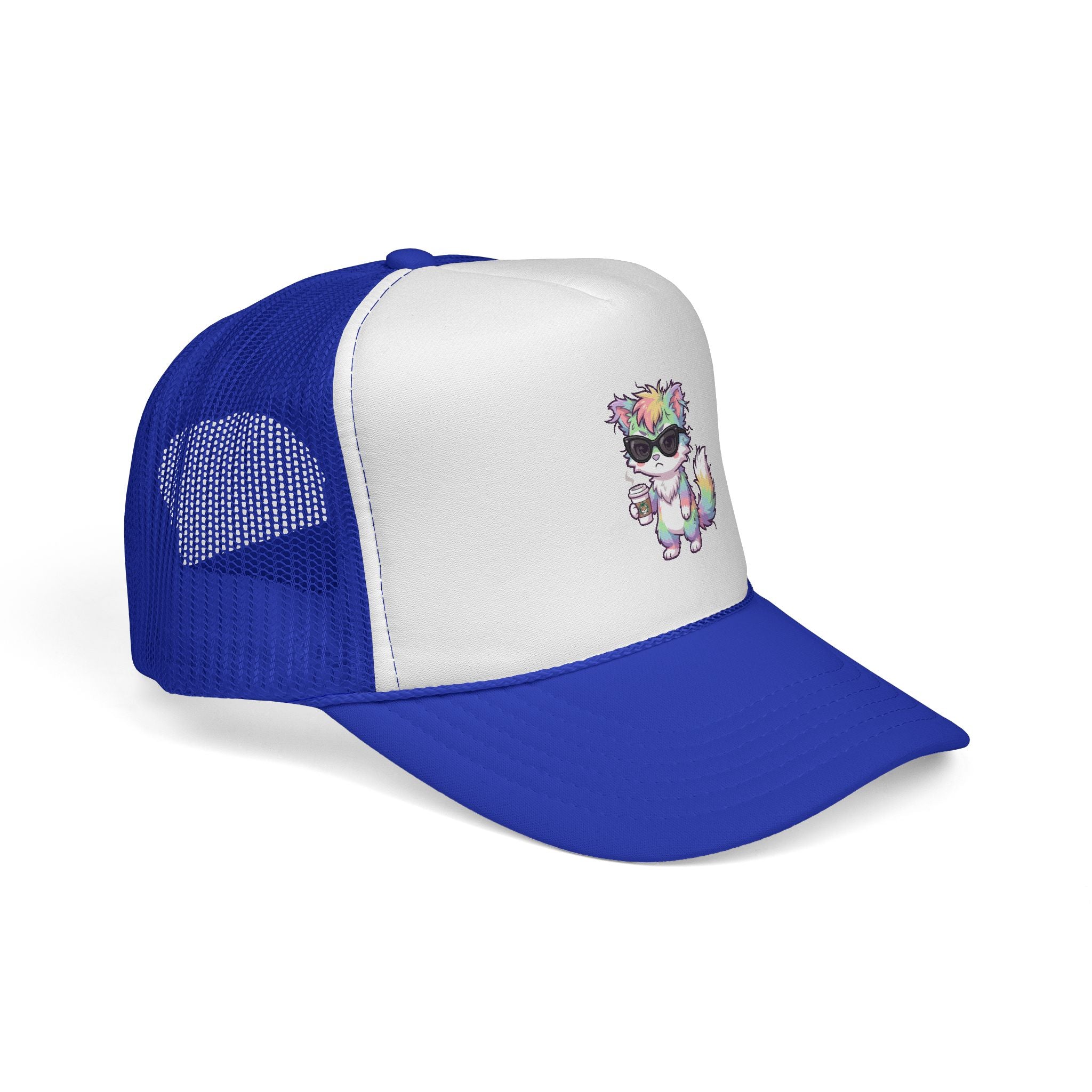 Grumpy Rainbow Furry Trucker Cap — Sunglasses Cute Mesh Back Hat