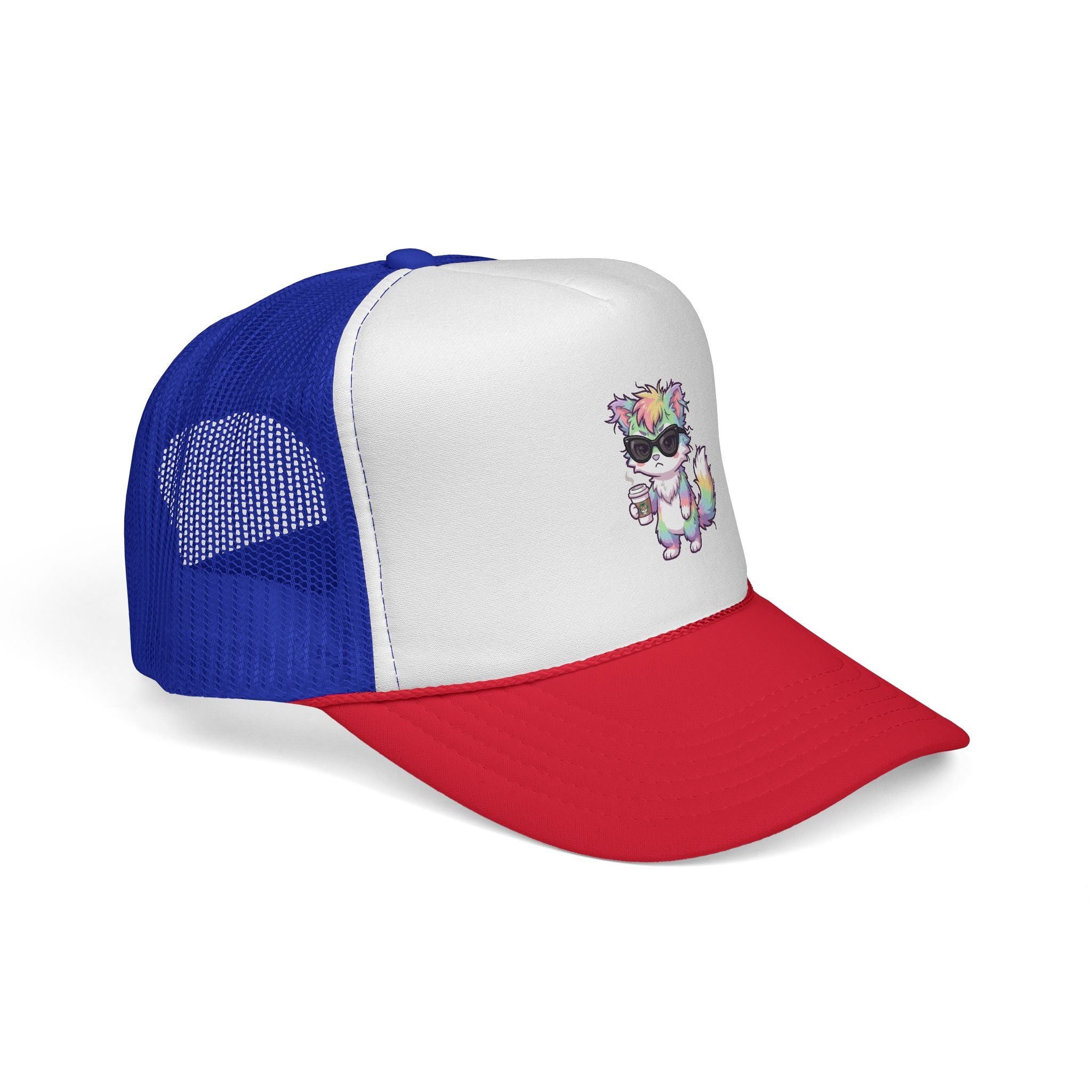 Grumpy Rainbow Furry Trucker Cap — Sunglasses Cute Mesh Back Hat