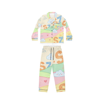 Pastel Cloud & Crown Satin Pajama Set — Women's Cute Sleepwear