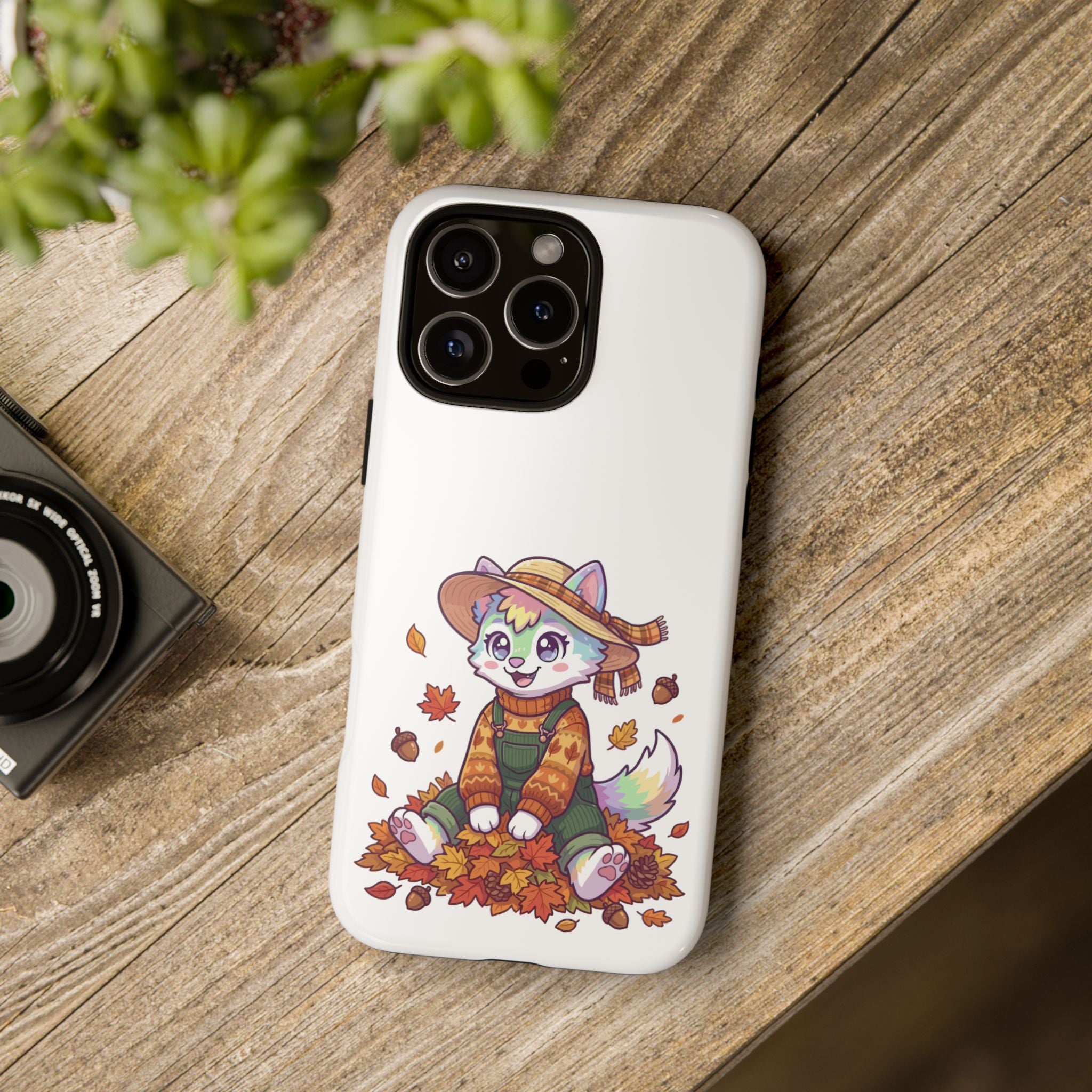 Autumn Fox Phone Case | Cute Fall Leaves Cat in Straw Hat iPhone | Samsung | Pixel Case
