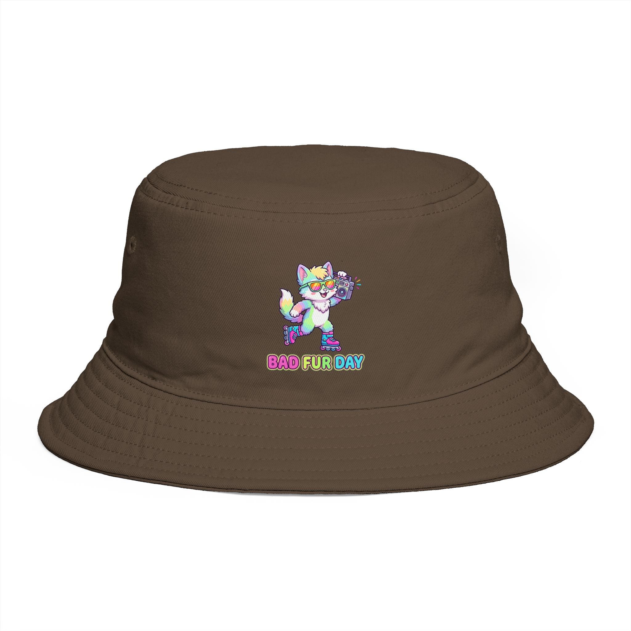 Cute Neon Furry Fox Bucket Hat — "Bad Fur Day" Embroidered Cute Animal Sun Hat