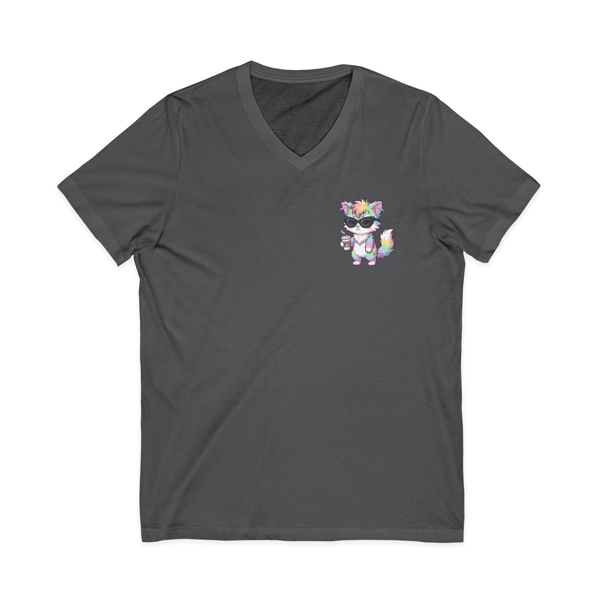 Cute Grumpy Rainbow Furry V-Neck Tee — Kawaii Graphic Shirt