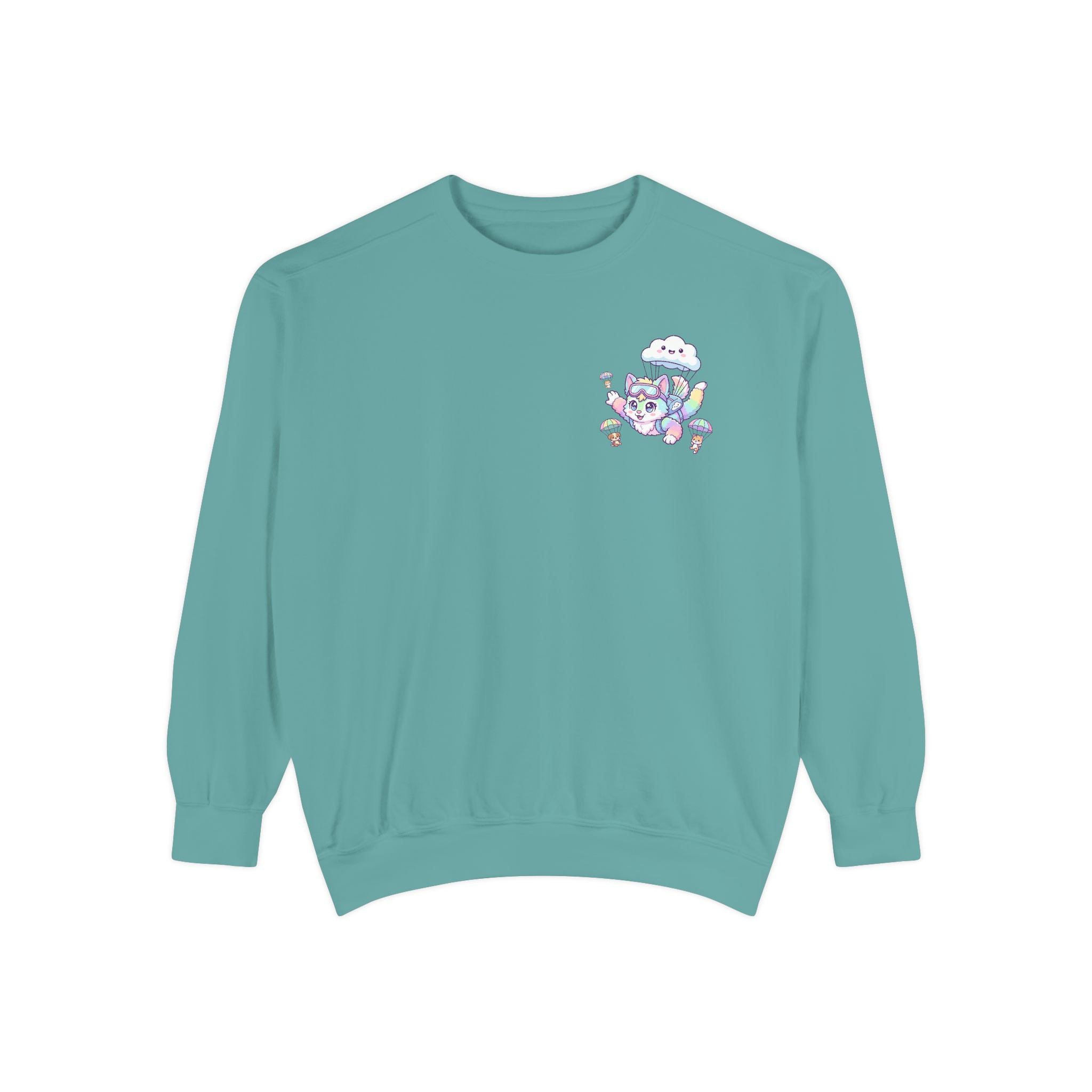 Cute Retro Rainbow Skydiving Furry Sweatshirt | Pocket Graphic T-Shirt