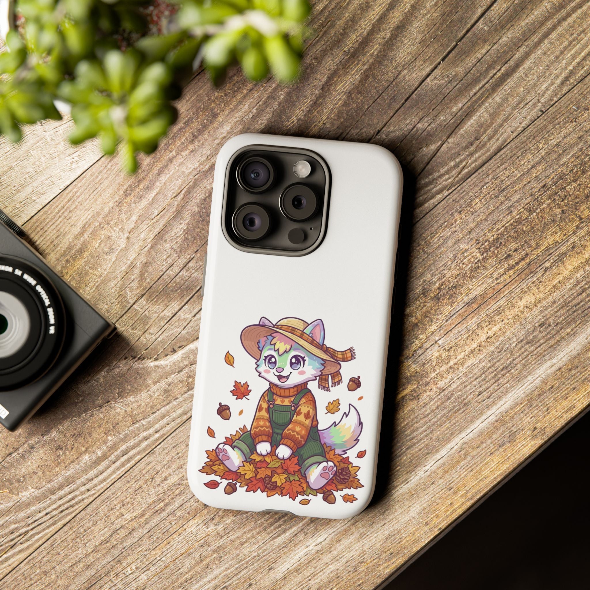 Autumn Fox Phone Case | Cute Fall Leaves Cat in Straw Hat iPhone | Samsung | Pixel Case