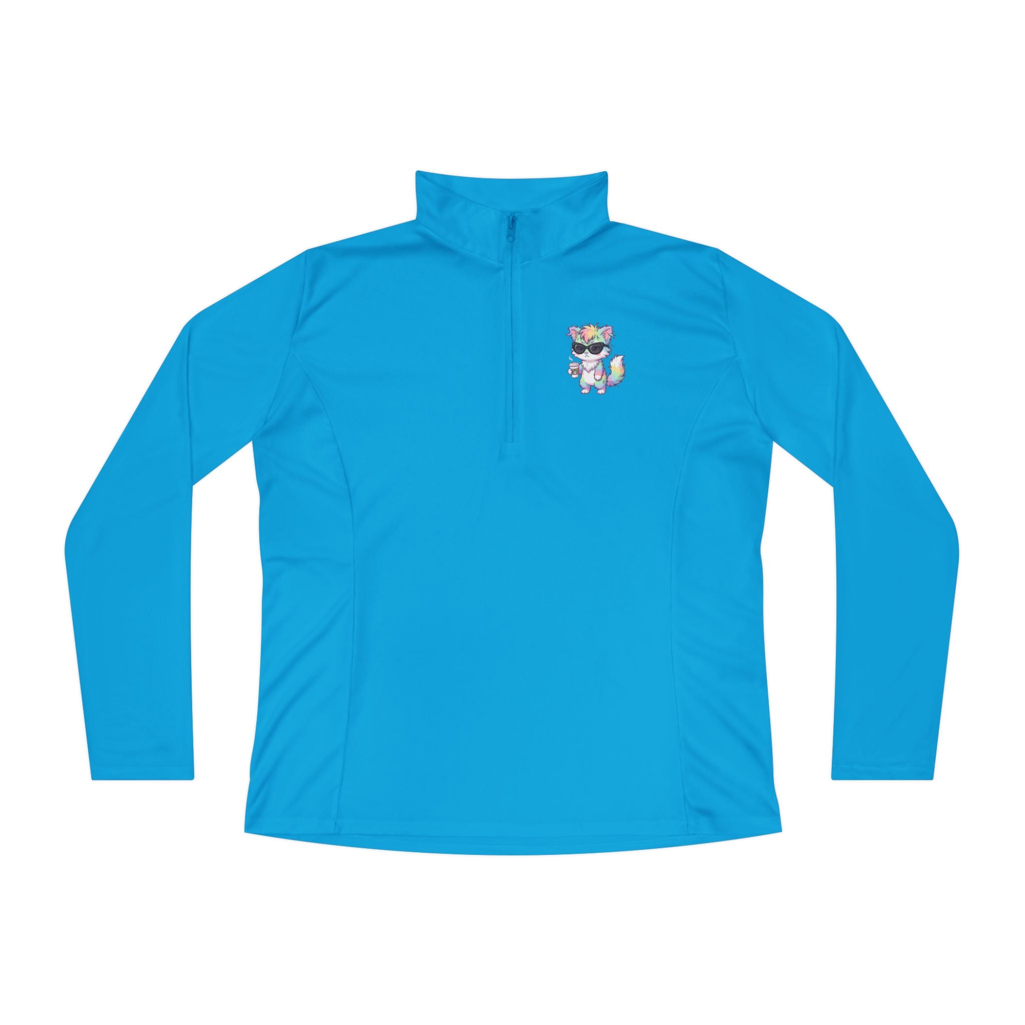 Cute Grumpy Rainbow Furry Ladies Quarter-Zip Pullover | Embroidered Pullover