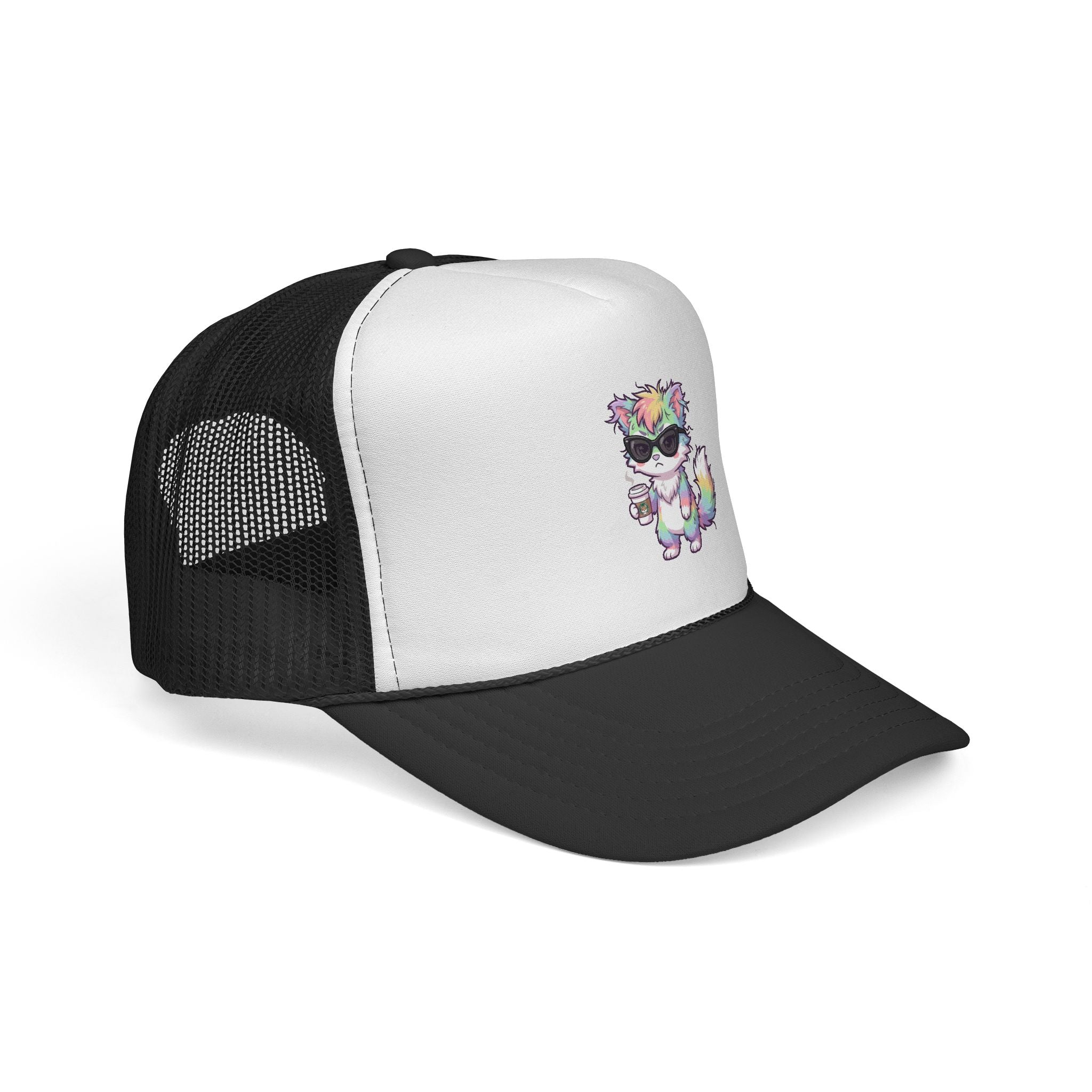 Grumpy Rainbow Furry Trucker Cap — Sunglasses Cute Mesh Back Hat