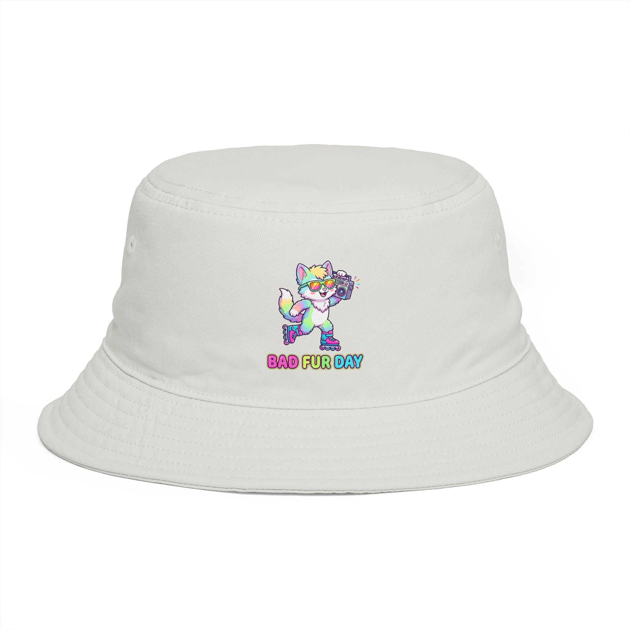 Cute Neon Furry Fox Bucket Hat — "Bad Fur Day" Embroidered Cute Animal Sun Hat