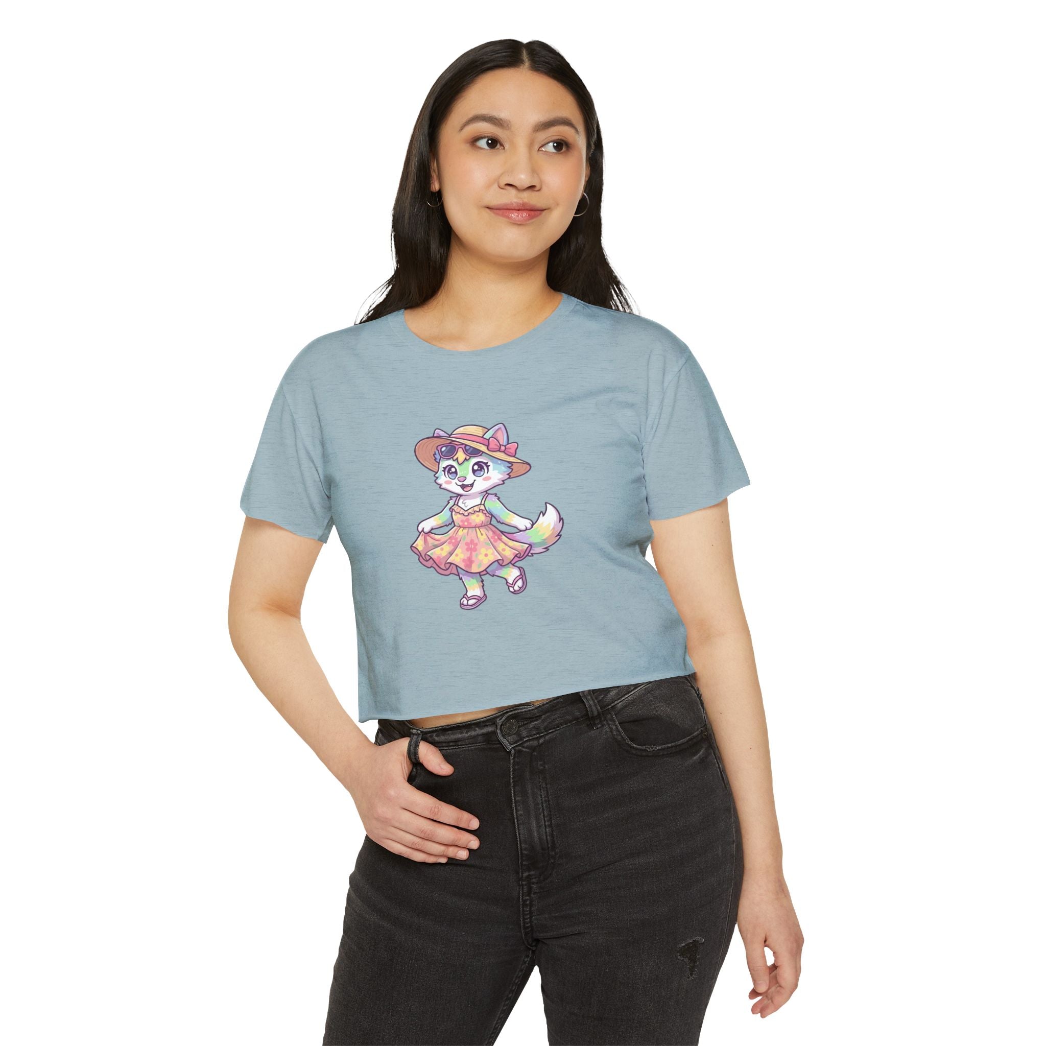 Summer Kawaii Festival Fox Crop Top — Cute Colorful Dancing Fox Graphic