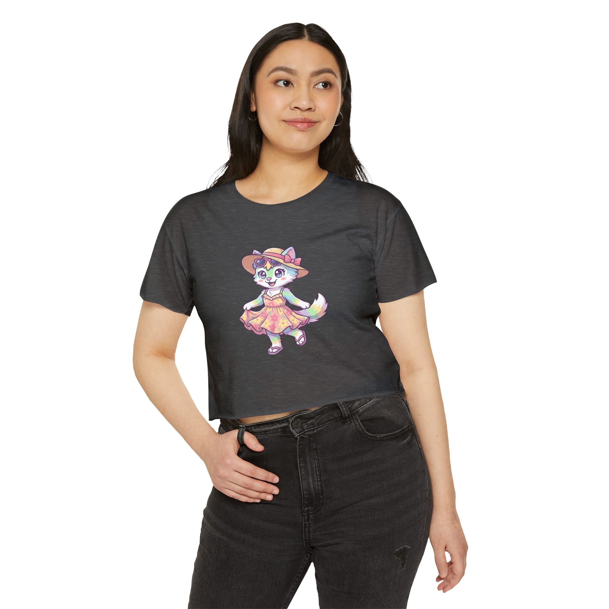 Summer Kawaii Festival Fox Crop Top — Cute Colorful Dancing Fox Graphic