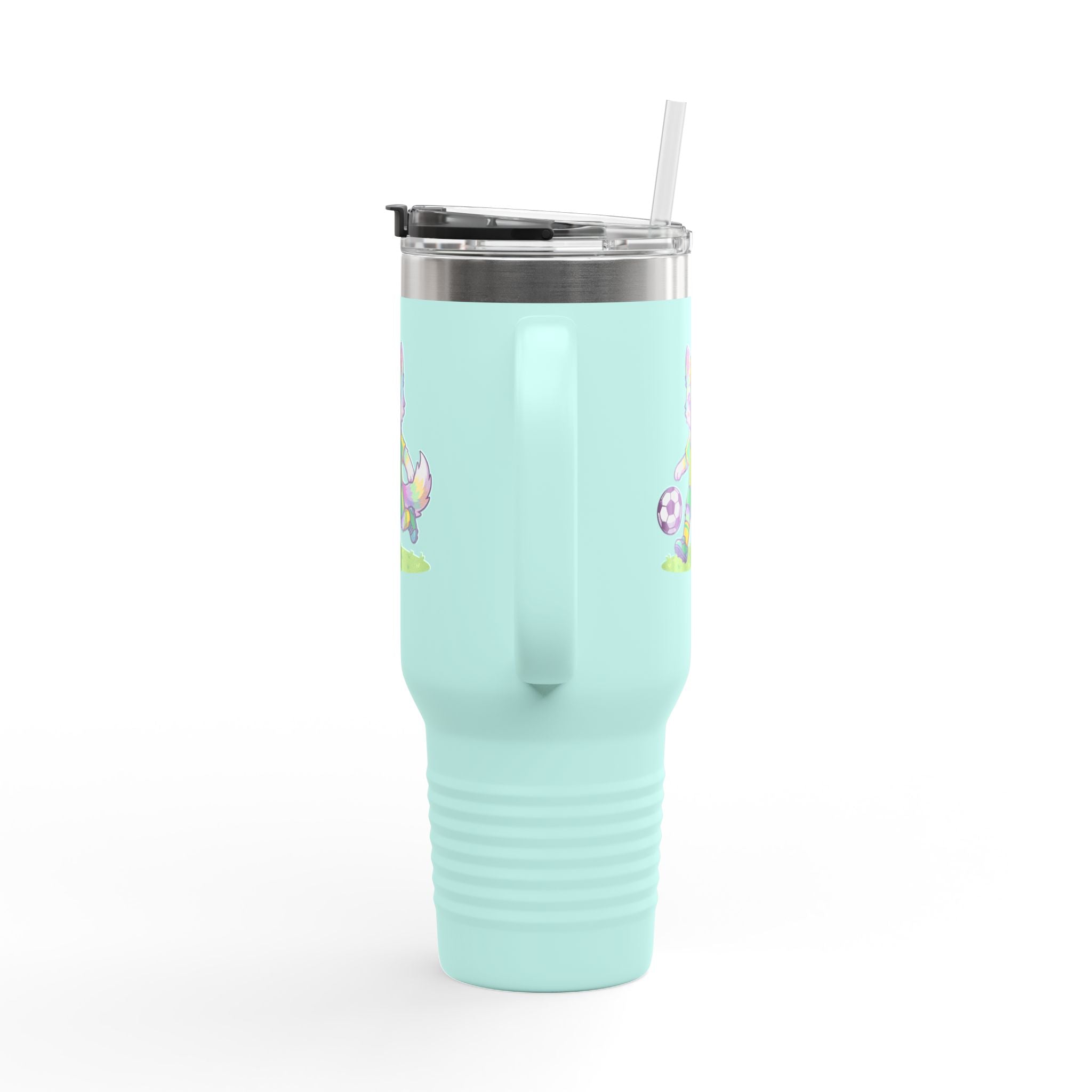 40oz Insulated Travel Mug — Cute Soccer Pastel Fox Design