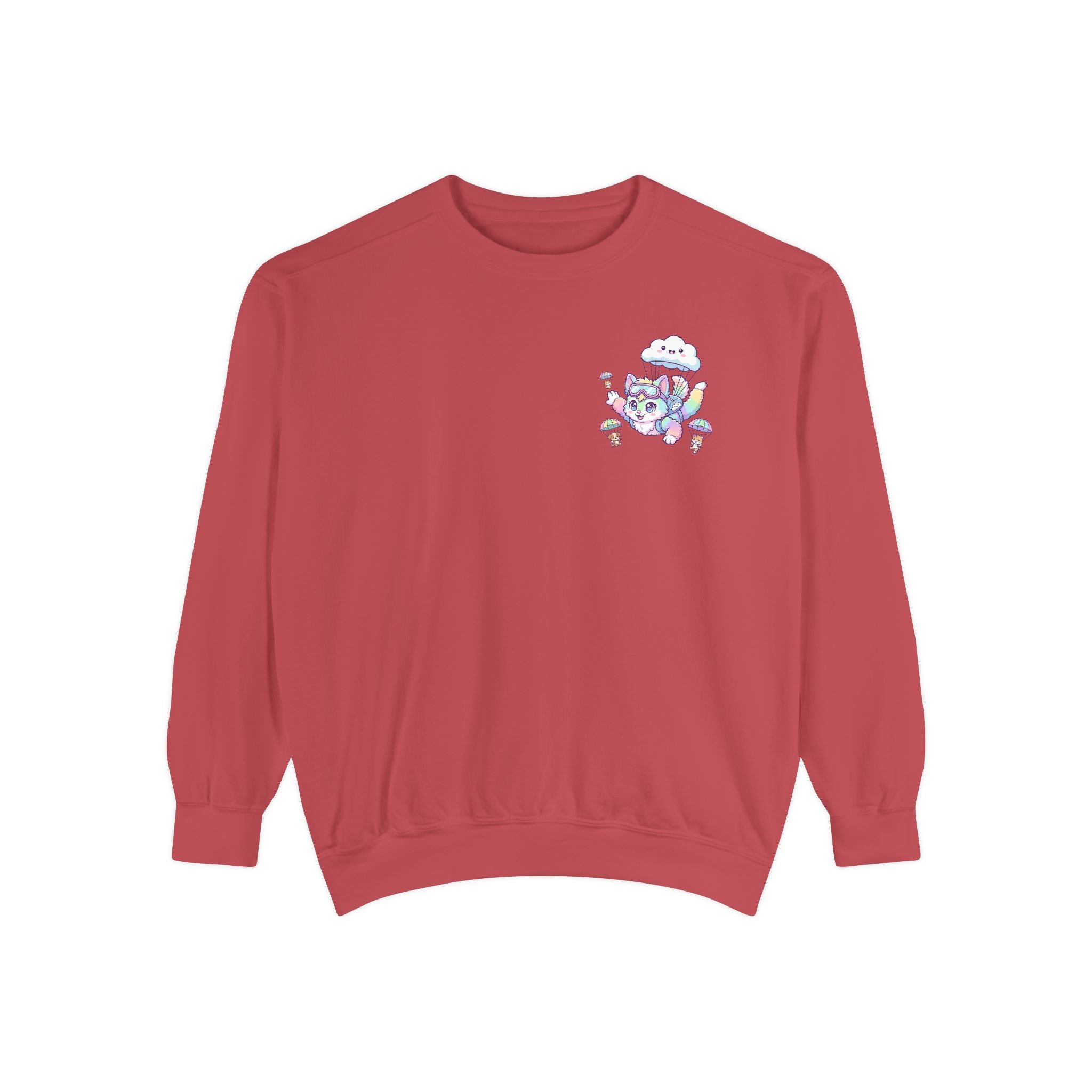 Cute Retro Rainbow Skydiving Furry Sweatshirt | Pocket Graphic T-Shirt