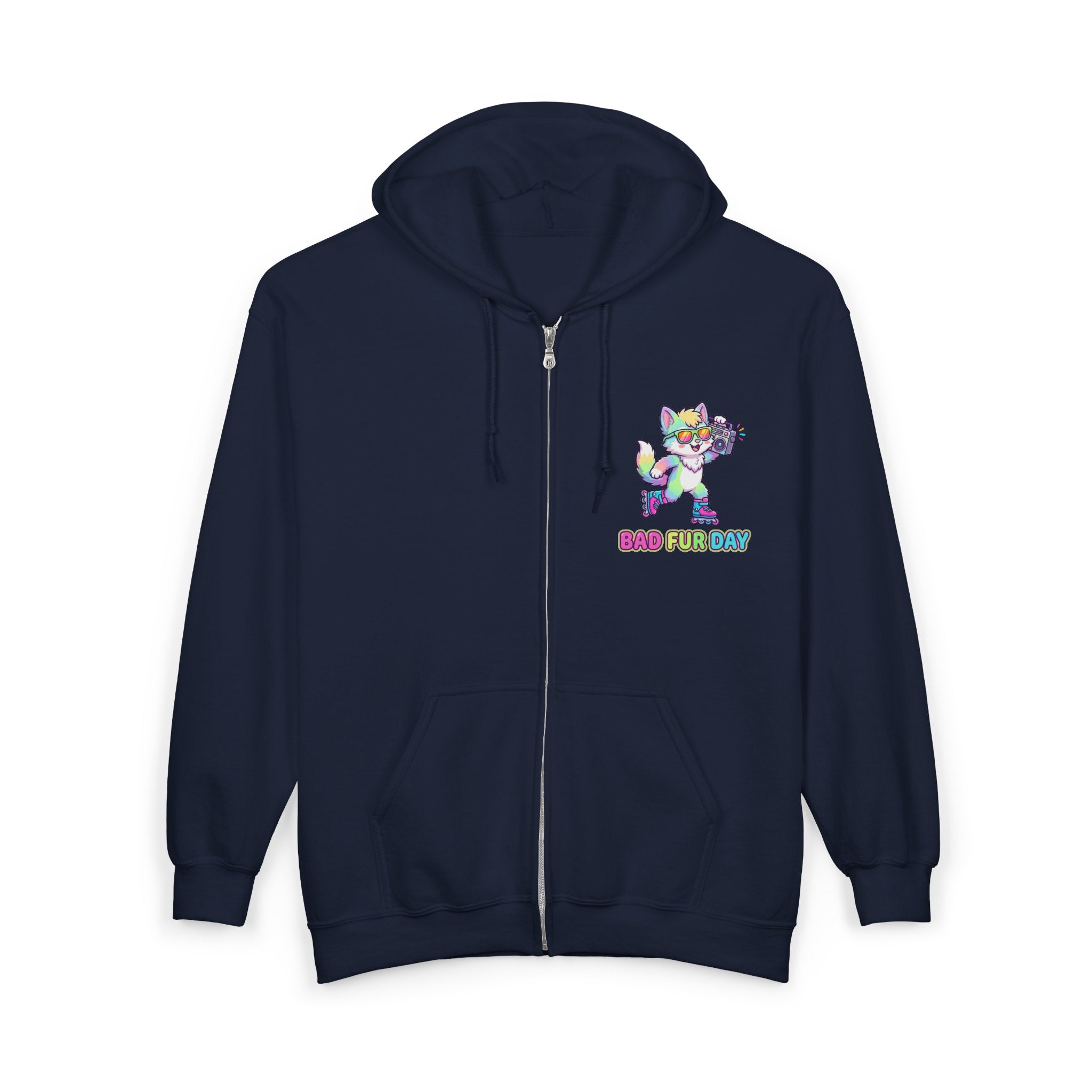 Bad Fur Day Neon Rainbow Furry Full-Zip Hoodie | Cute Rainbow Cat