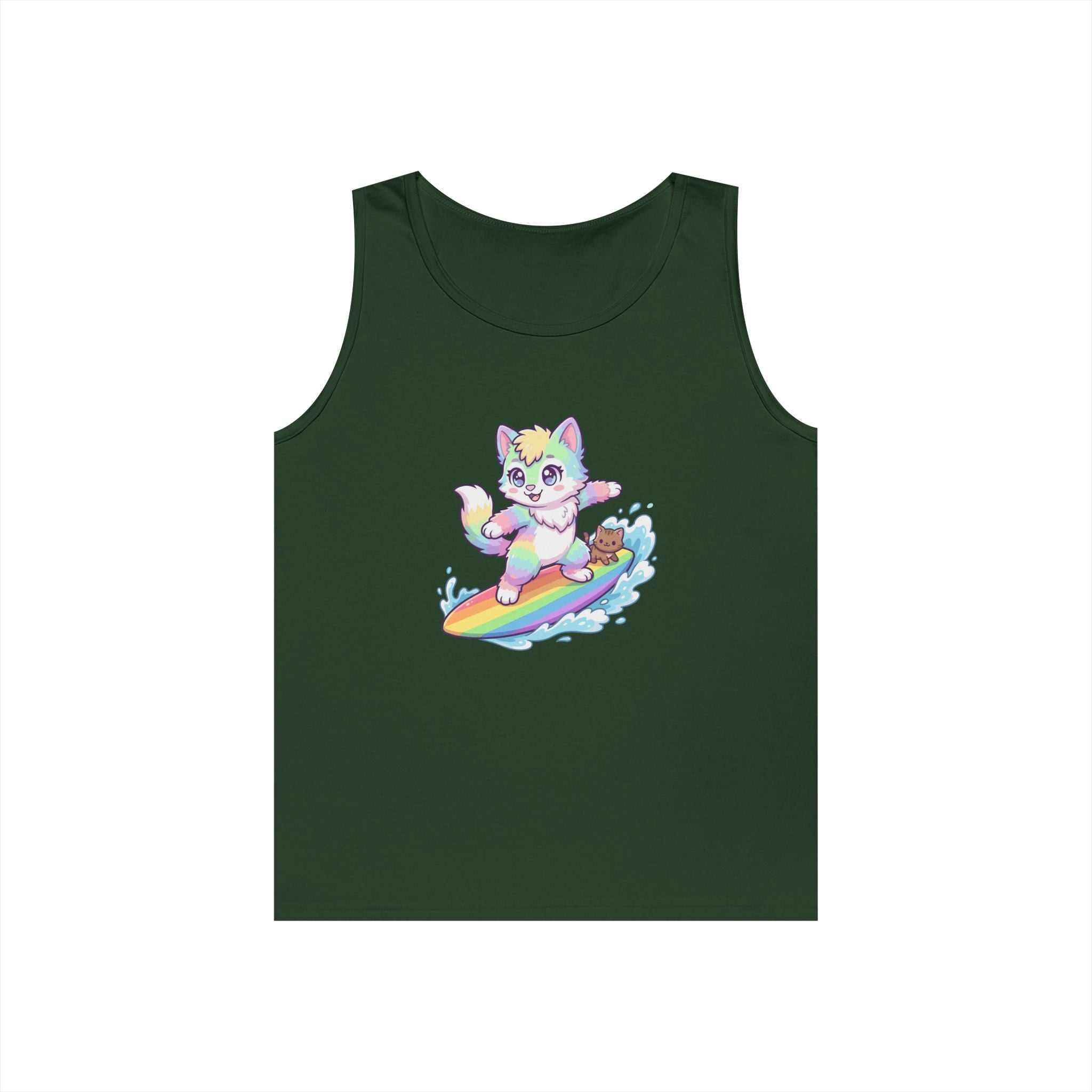 Kawaii Cat Surfing Rainbow Tank