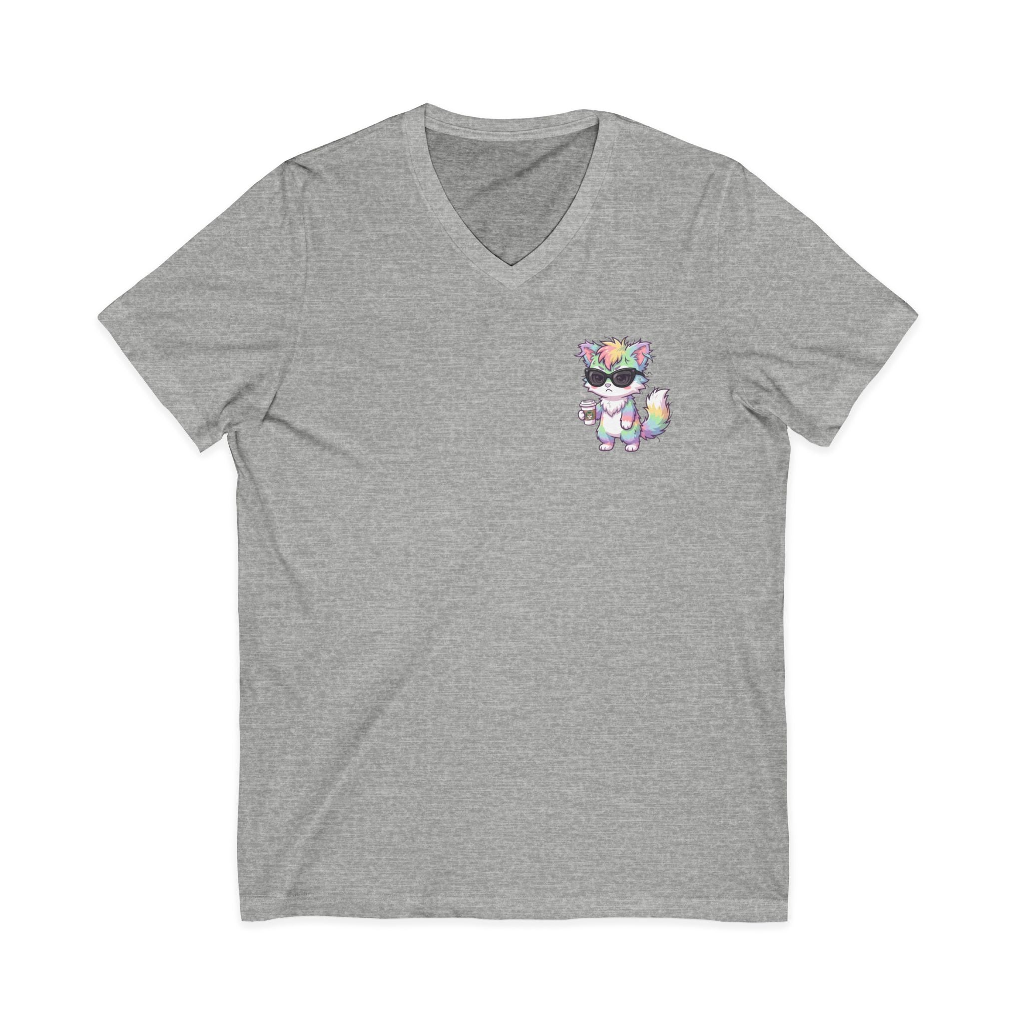 Cute Grumpy Rainbow Furry V-Neck Tee — Kawaii Graphic Shirt