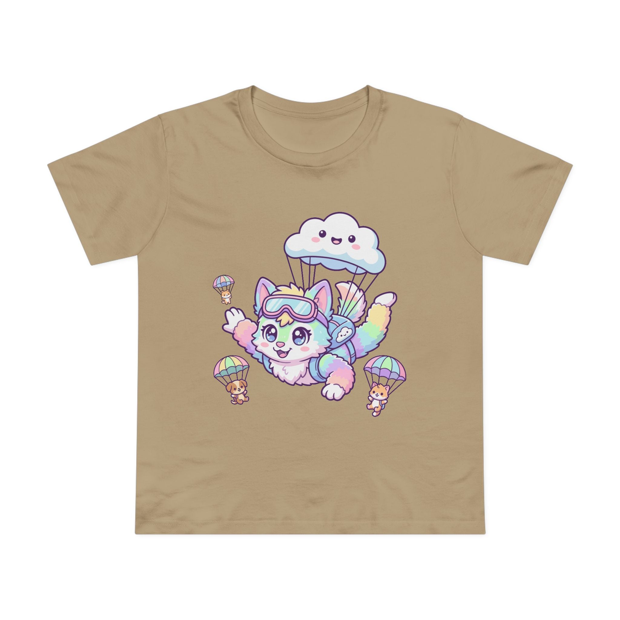 Pastel Rainbow Furry Skydiving Character Tee | Cute Pet Pals
