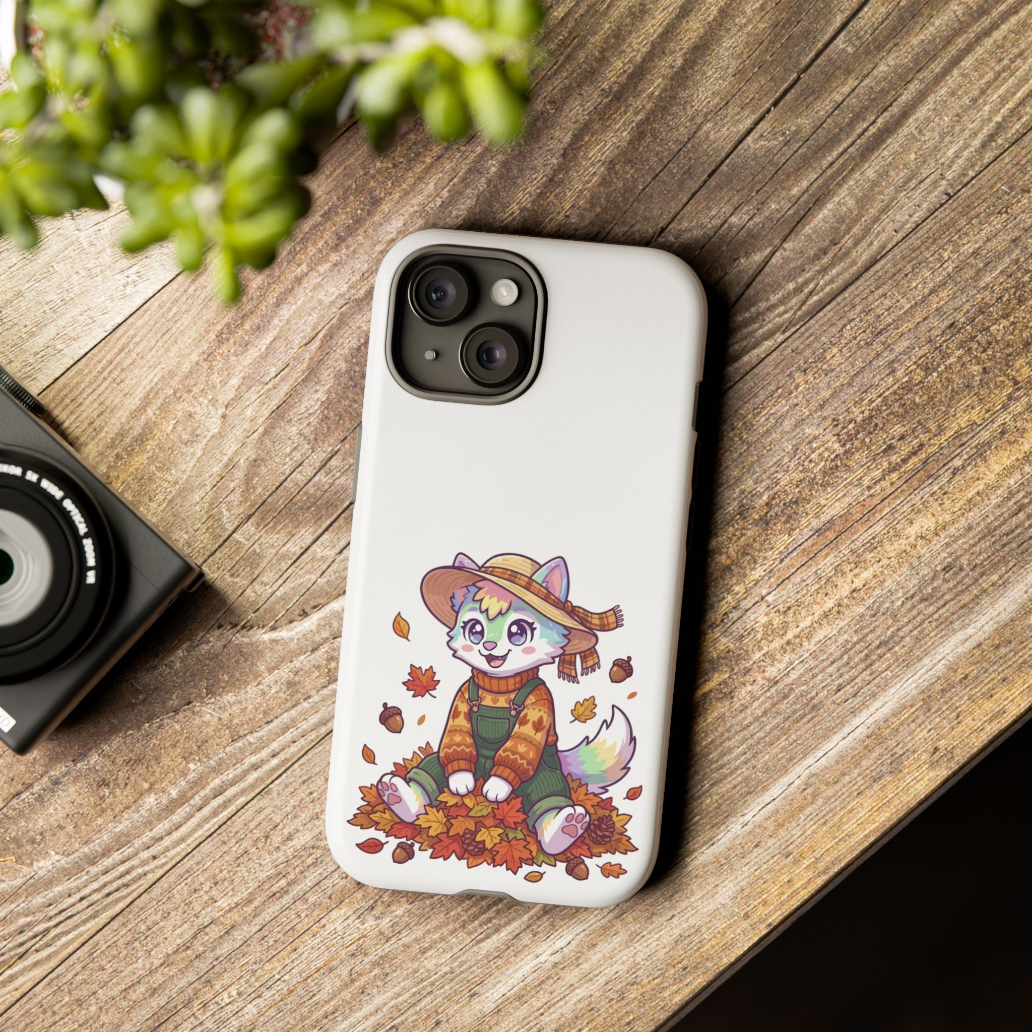 Autumn Fox Phone Case | Cute Fall Leaves Cat in Straw Hat iPhone | Samsung | Pixel Case