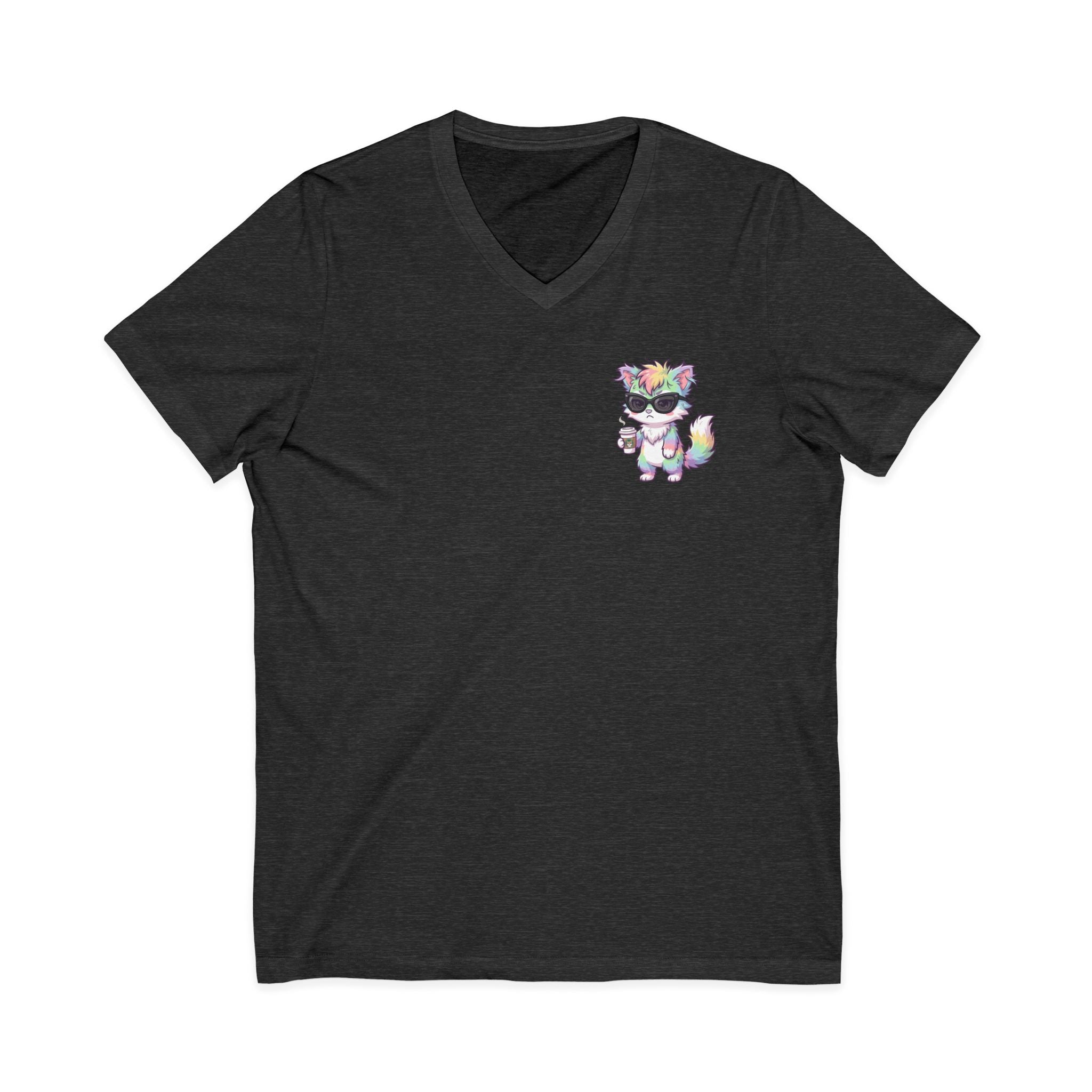 Cute Grumpy Rainbow Furry V-Neck Tee — Kawaii Graphic Shirt