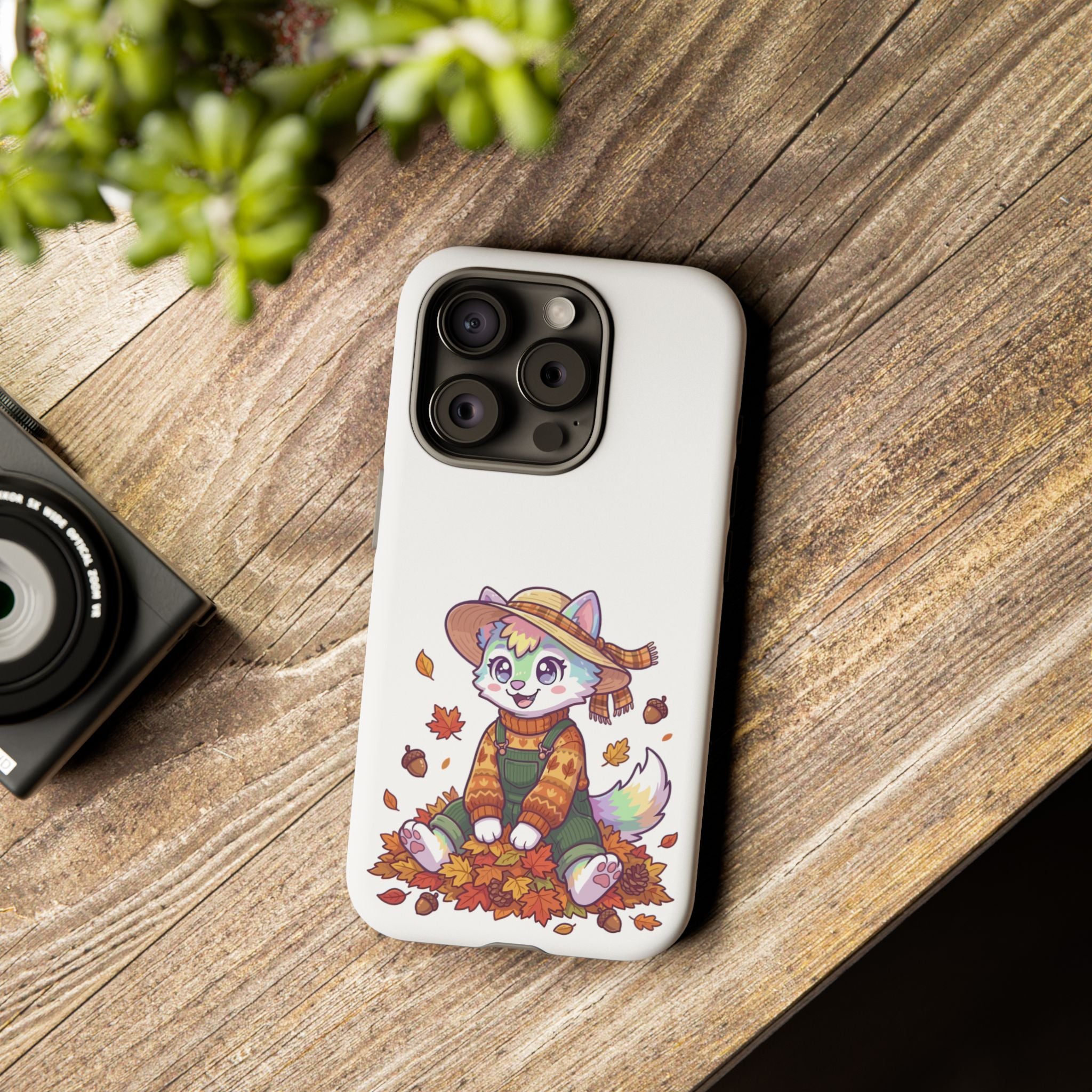 Autumn Fox Phone Case | Cute Fall Leaves Cat in Straw Hat iPhone | Samsung | Pixel Case