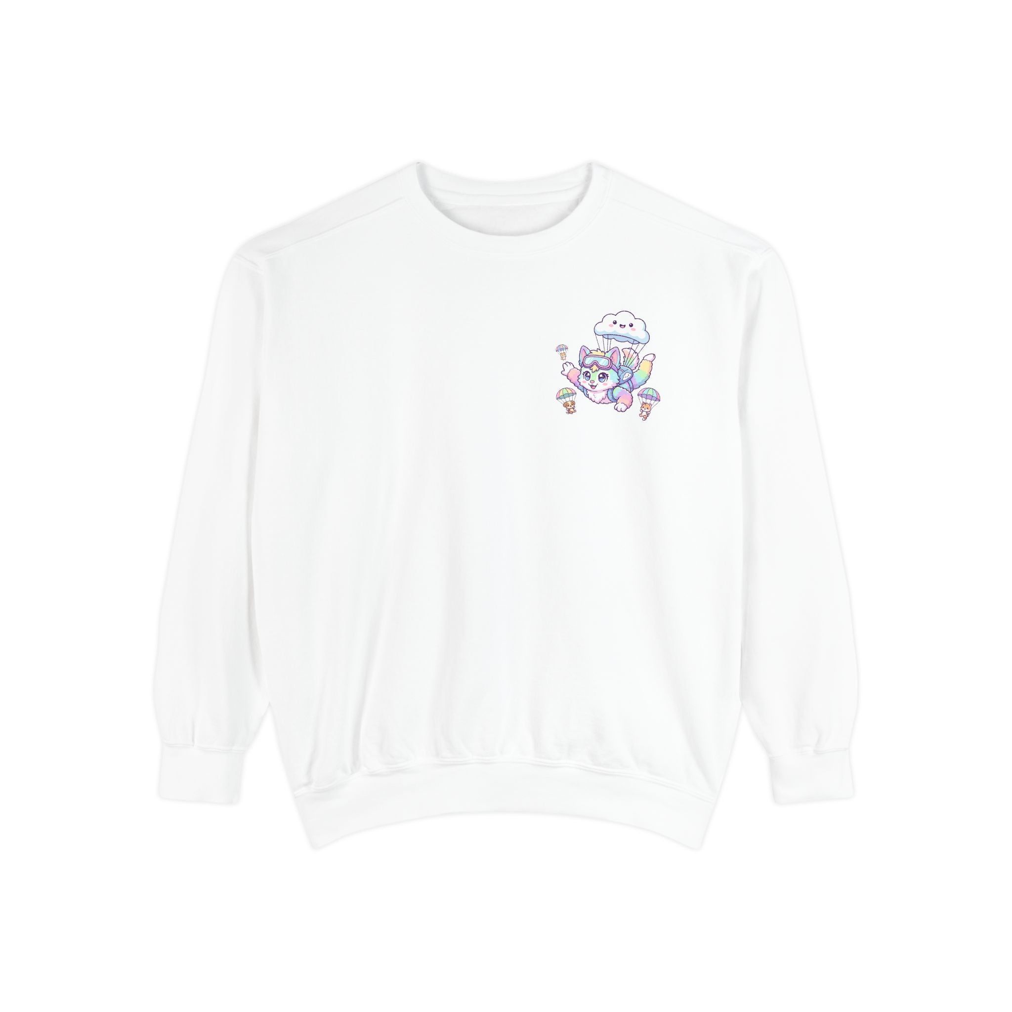 Cute Retro Rainbow Skydiving Furry Sweatshirt | Pocket Graphic T-Shirt