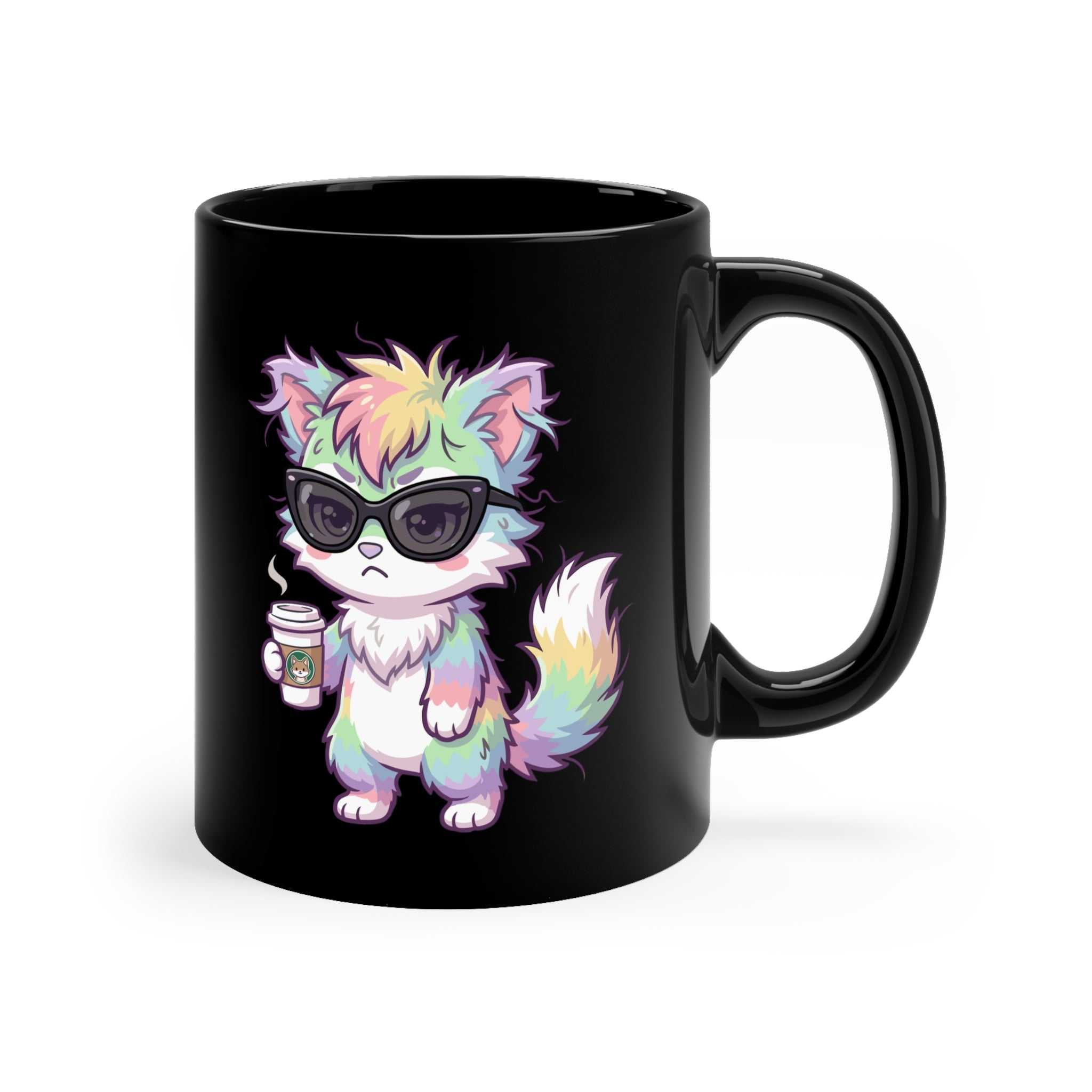Cute Grumpy Rainbow Furry Coffee Mug | 11oz Black Mug
