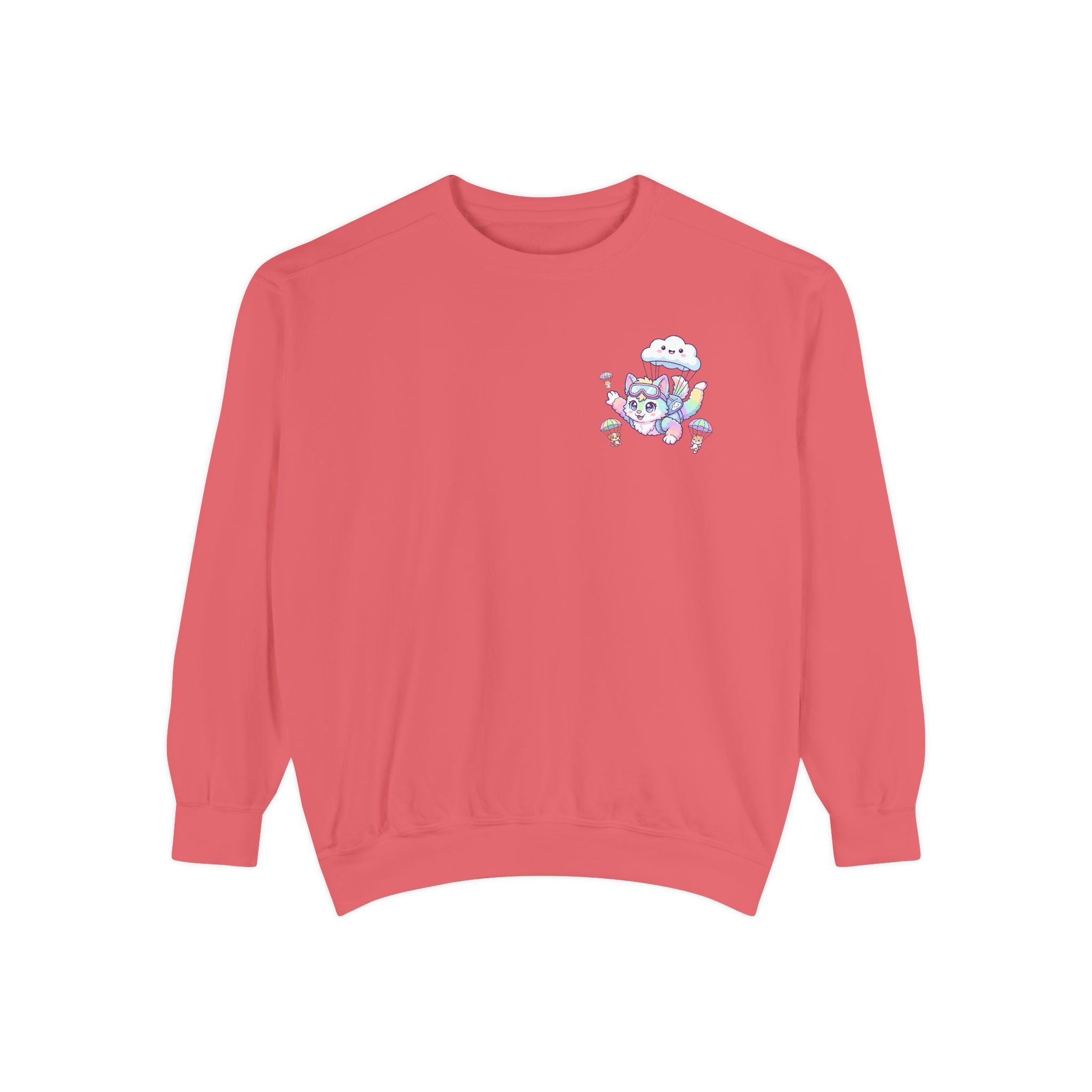 Cute Retro Rainbow Skydiving Furry Sweatshirt | Pocket Graphic T-Shirt