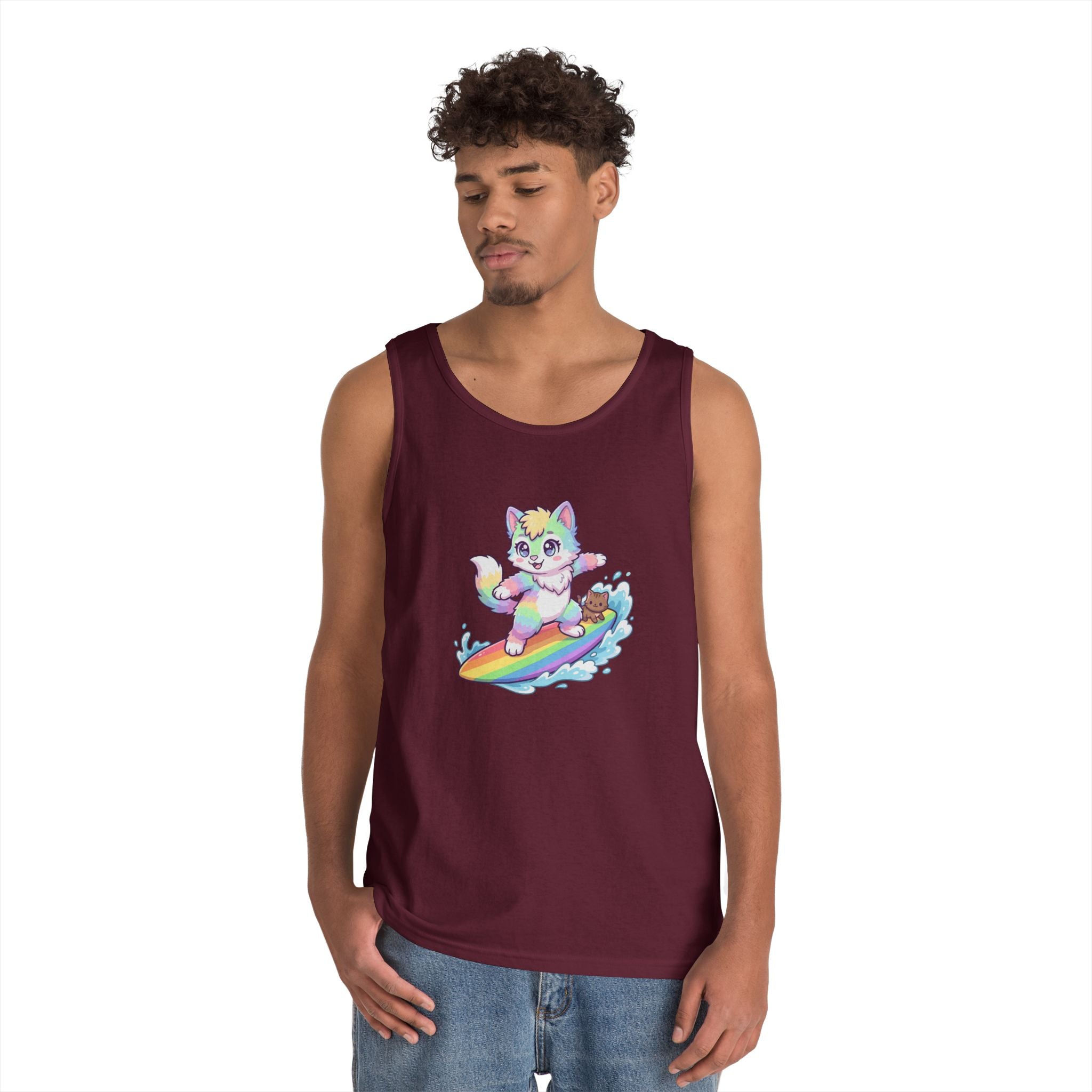 Kawaii Cat Surfing Rainbow Tank