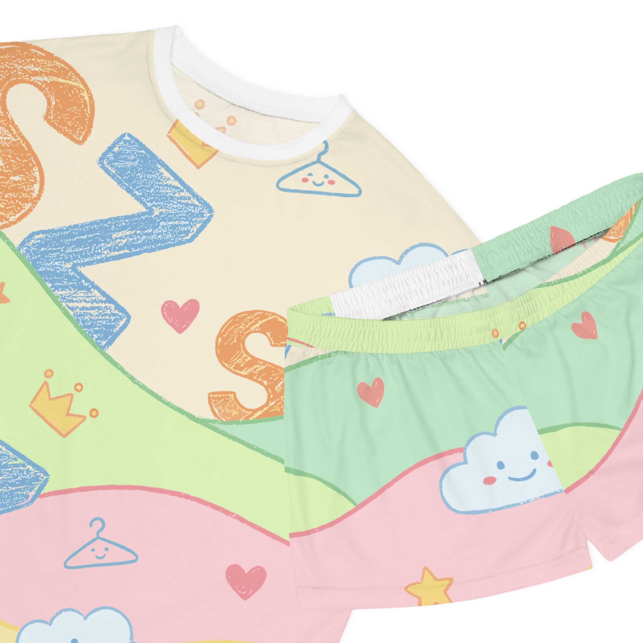 Cute 'S Z' Cloud Pattern Women's Short Pajama Set — Pastel Kawaii Sleepwear