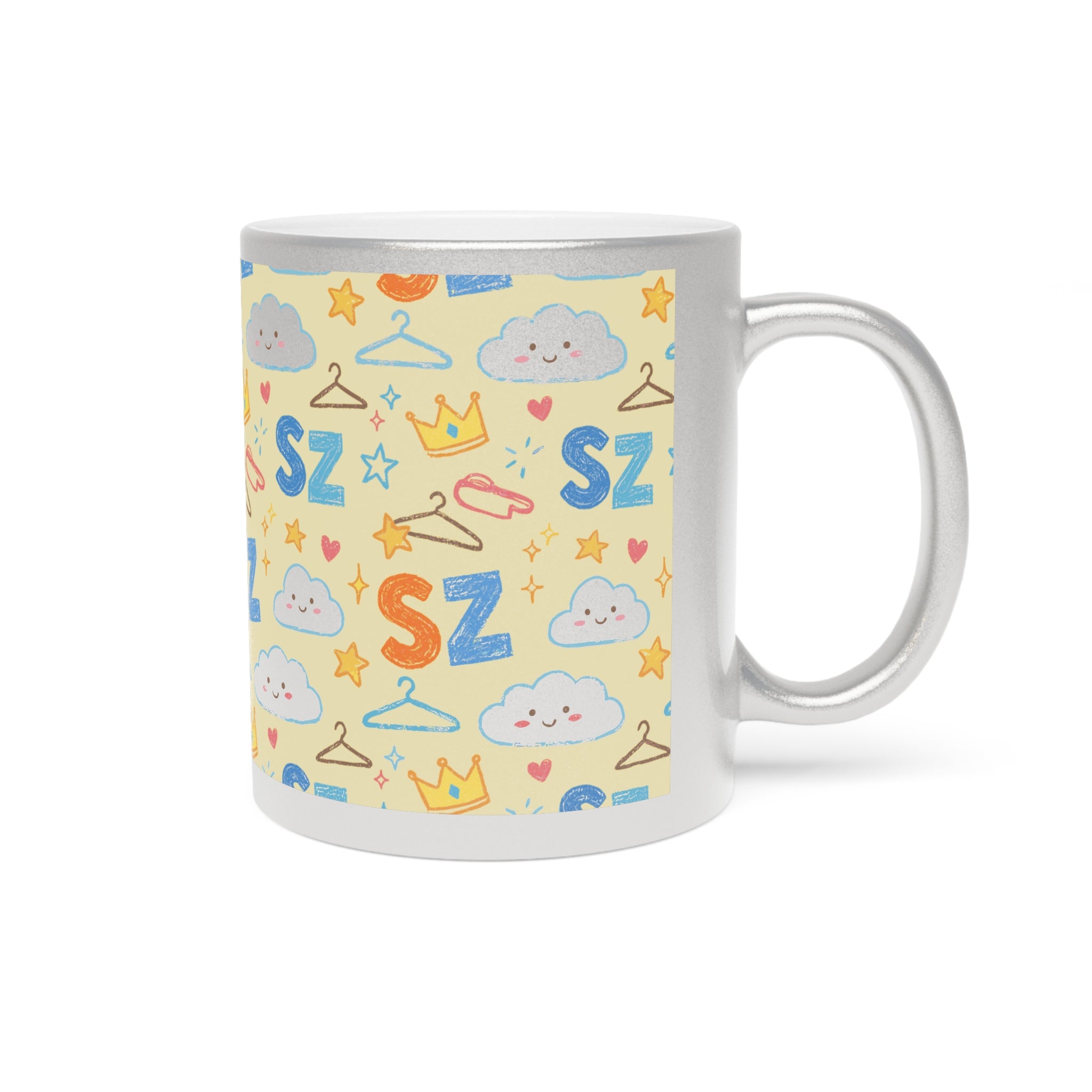 Metallic Mug — Playful Crayon 'SZ' Pattern (Silver/Gold)