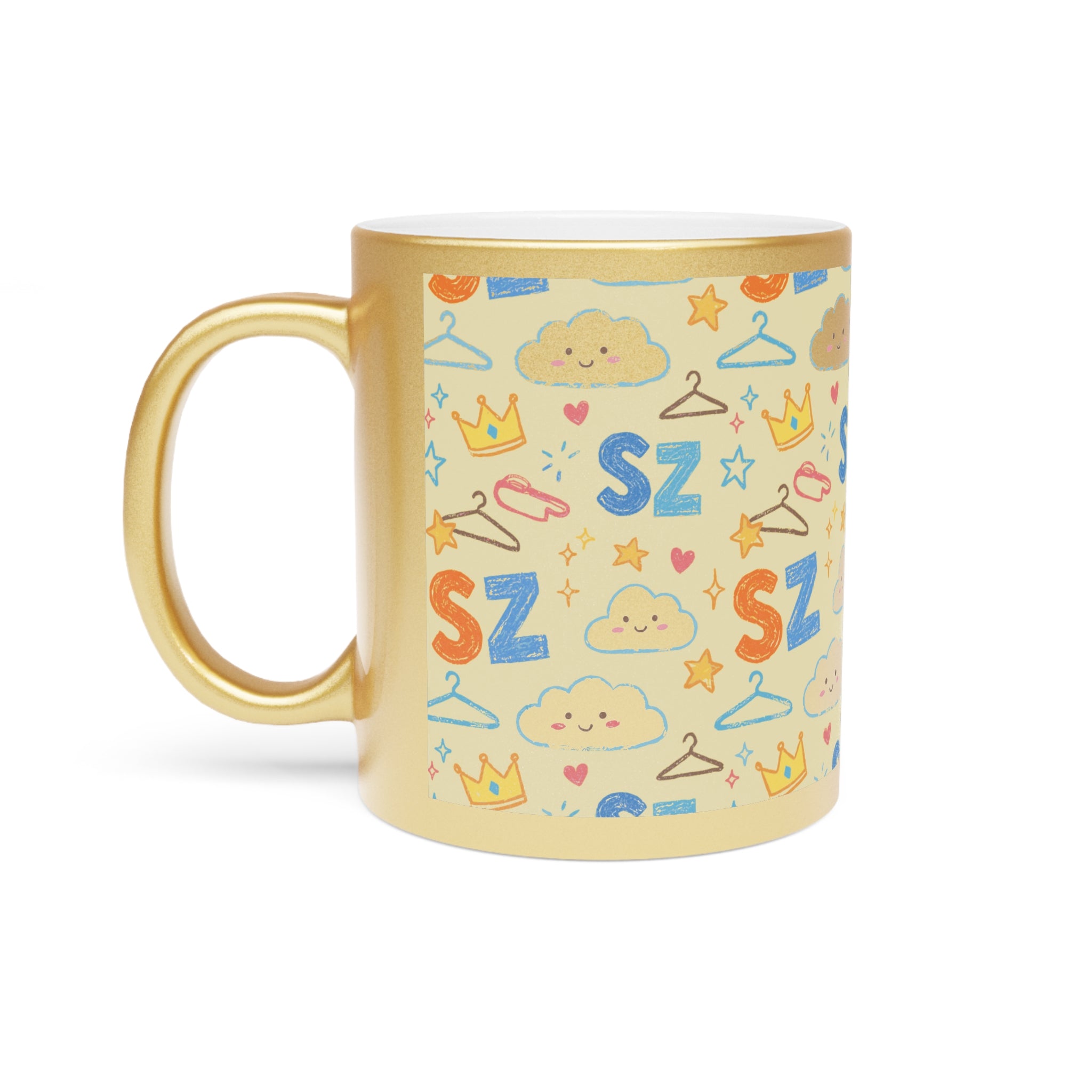 Metallic Mug — Playful Crayon 'SZ' Pattern (Silver/Gold)