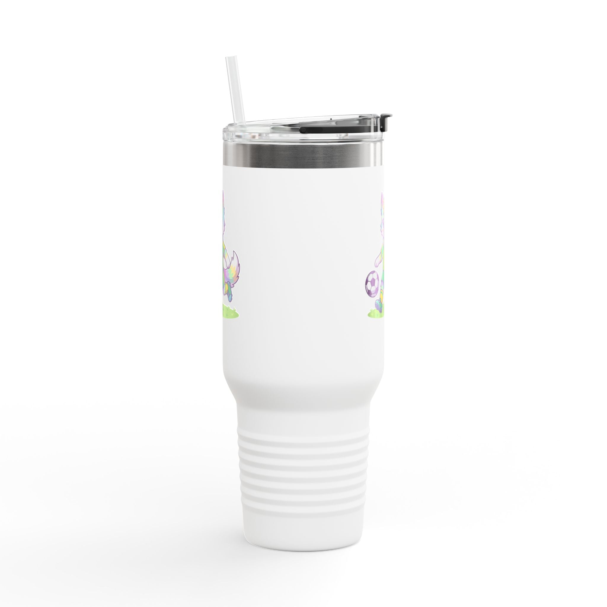 40oz Insulated Travel Mug — Cute Soccer Pastel Fox Design