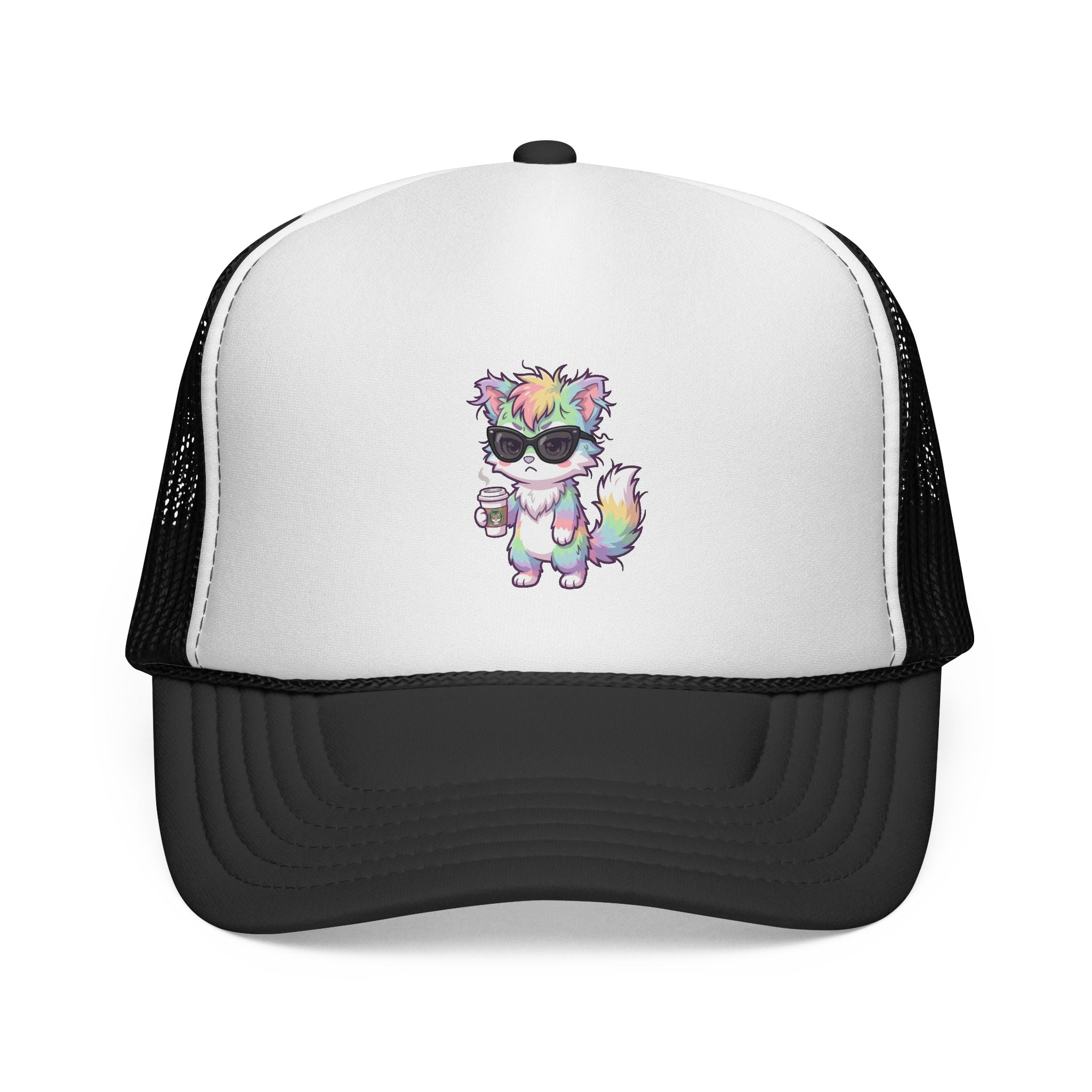 Grumpy Rainbow Furry Trucker Cap — Sunglasses Cute Mesh Back Hat