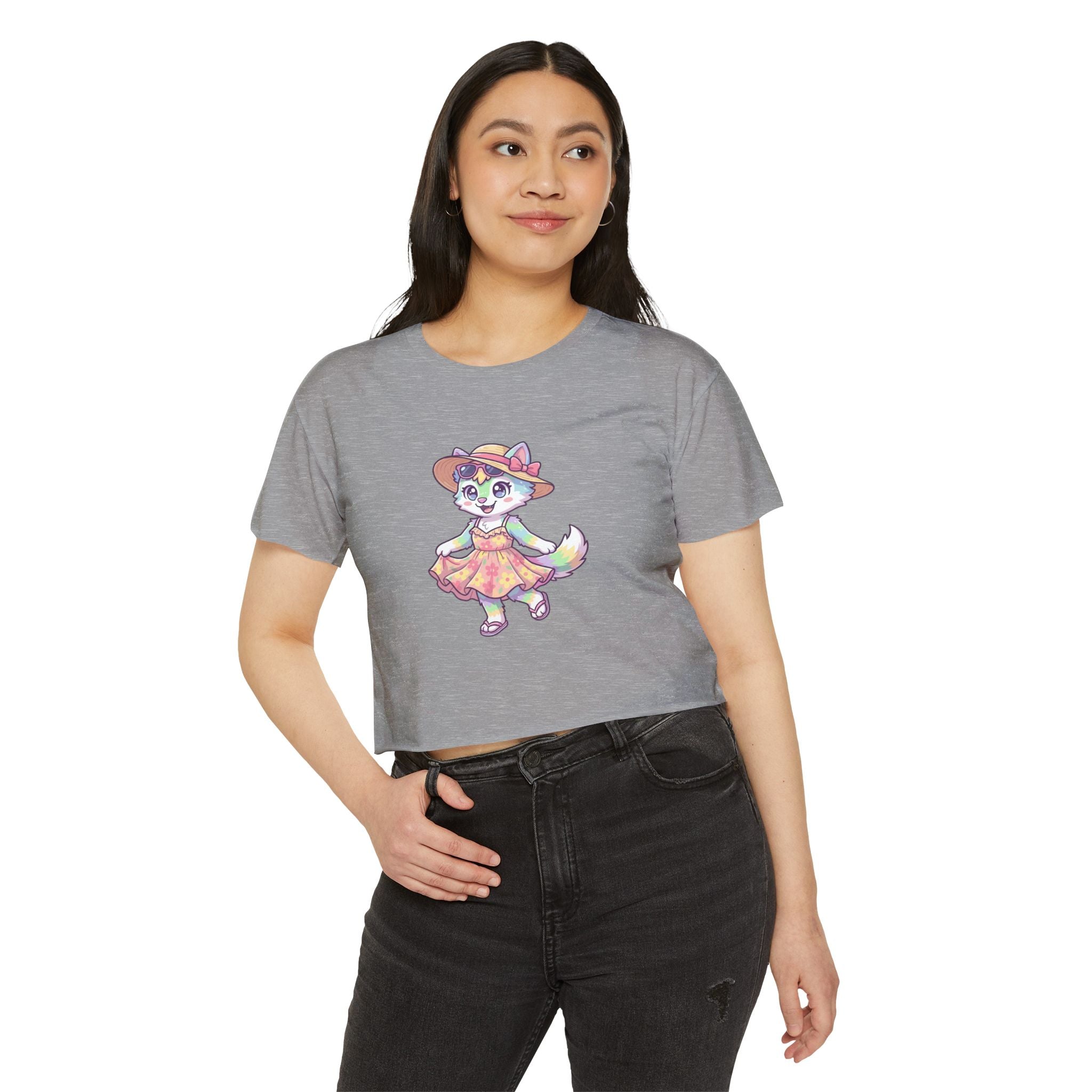 Summer Kawaii Festival Fox Crop Top — Cute Colorful Dancing Fox Graphic
