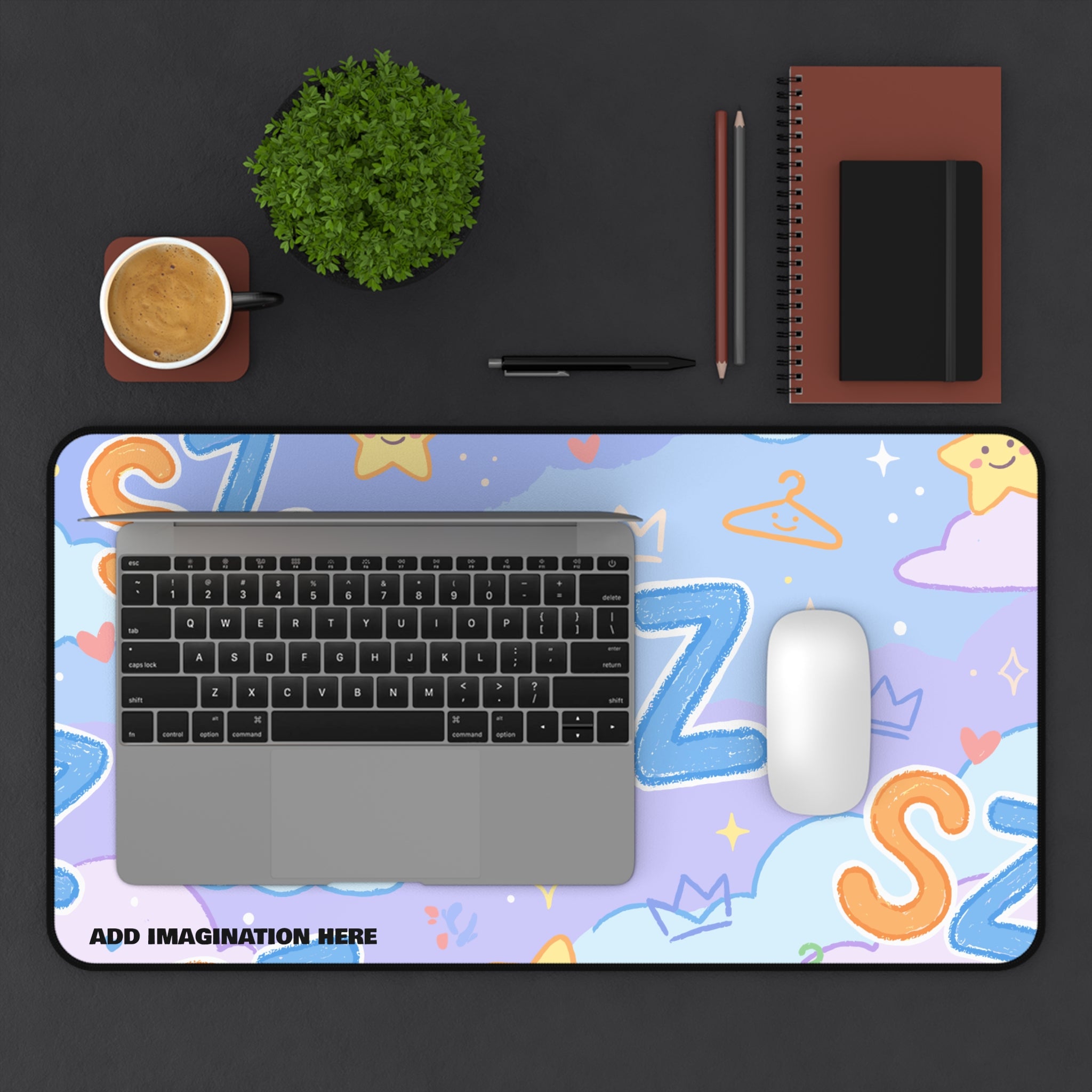 Cute Pastel 'SZ' Desk Mat — Kawaii Stars & Clouds Mouse Pad