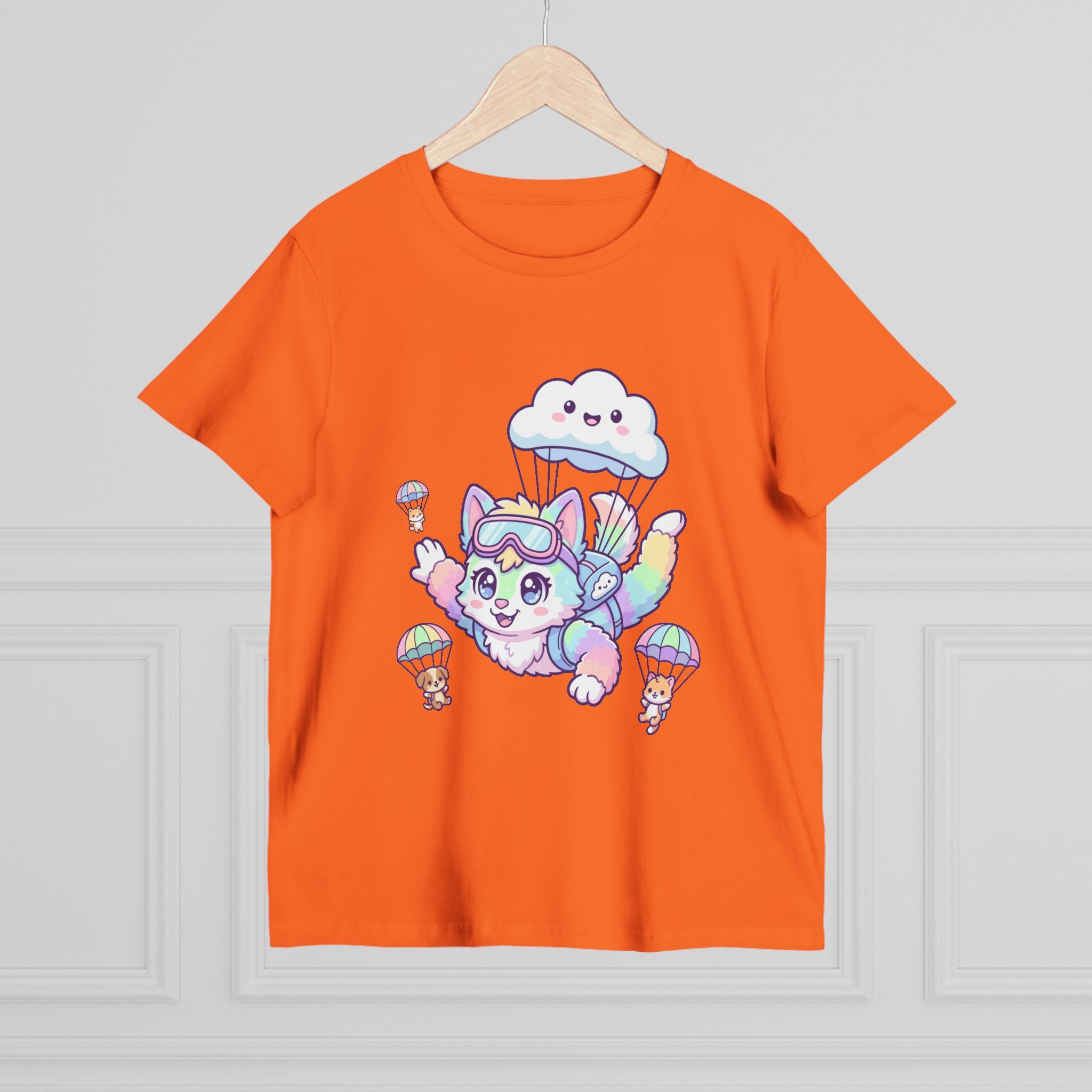 Pastel Rainbow Furry Skydiving Character Tee | Cute Pet Pals