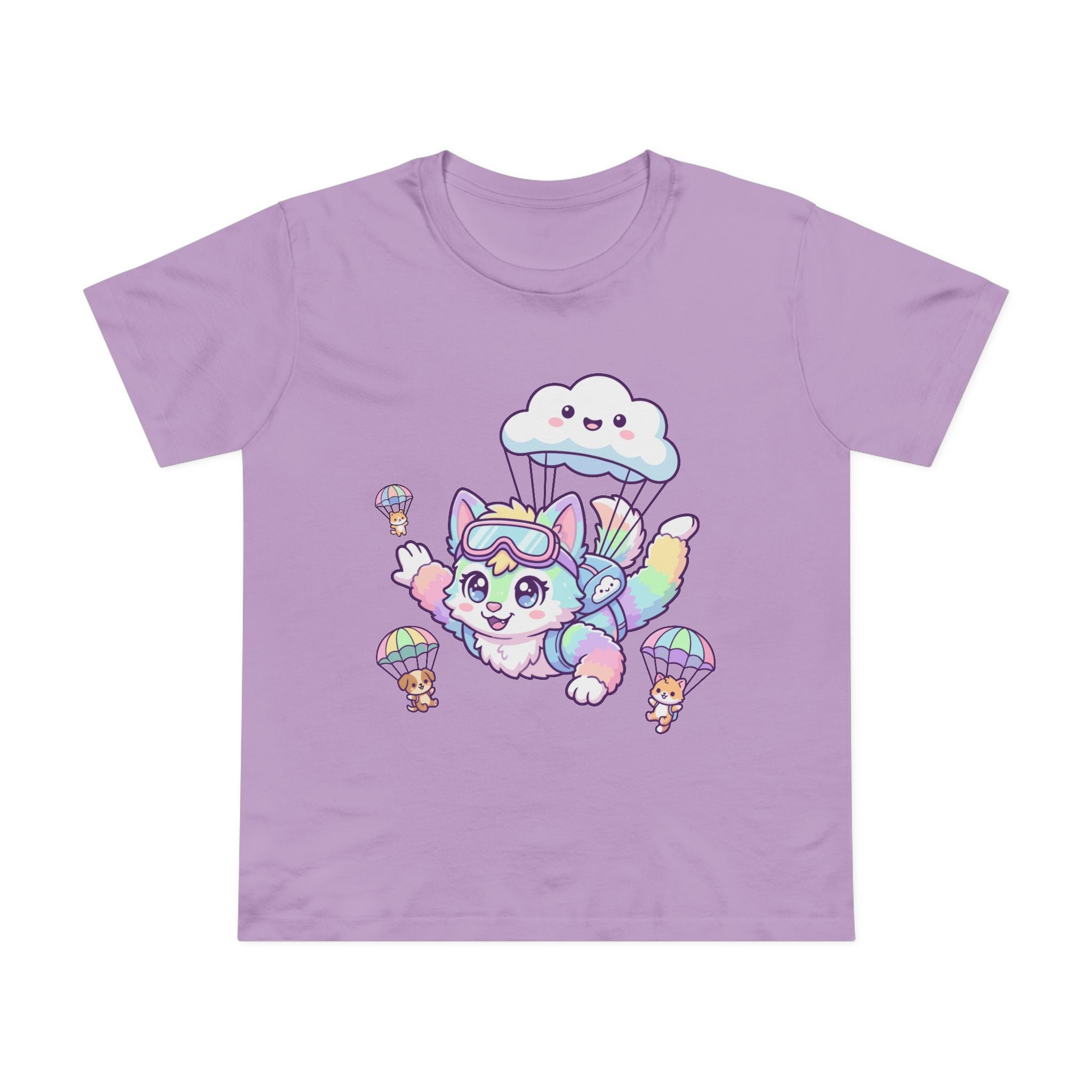 Pastel Rainbow Furry Skydiving Character Tee | Cute Pet Pals