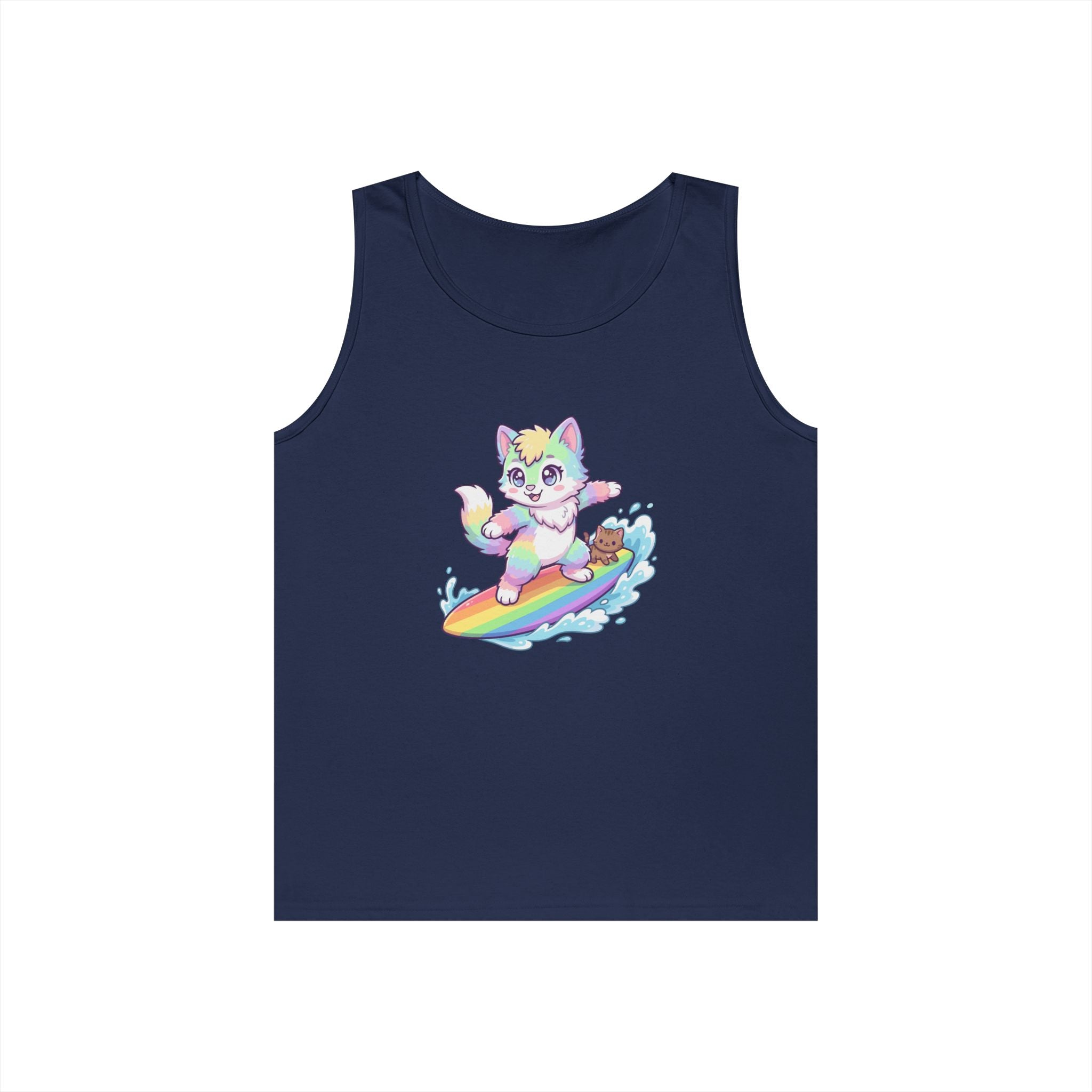 Kawaii Cat Surfing Rainbow Tank